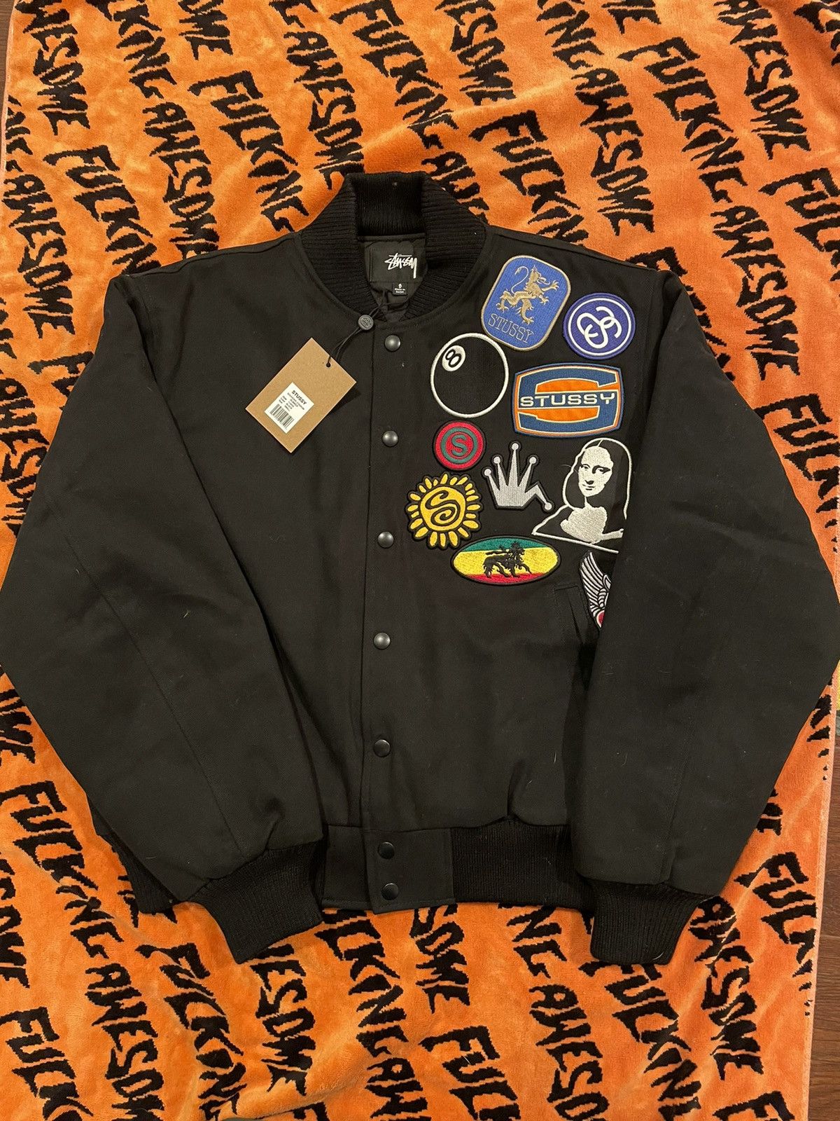 image of Stussy Souvenir Stadium Bomber Varsity in Black, Men's (Size Small)