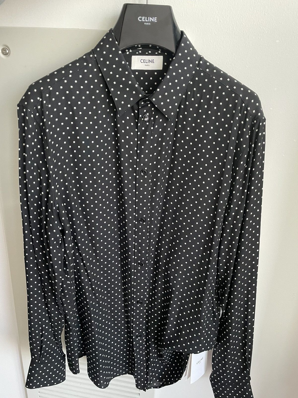 Celine × Hedi Slimane Rare BrandNew Hedi Runway Iconic Viscose Square Print Shirt Size US M / EU 48-50 / 2 - 1 Thumbnail