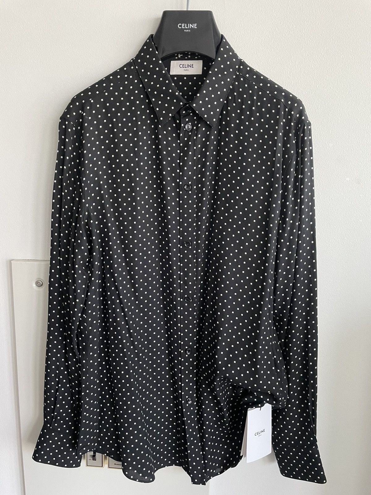Celine × Hedi Slimane Rare BrandNew Hedi Runway Iconic Viscose Square Print Shirt Size US M / EU 48-50 / 2 - 2 Thumbnail