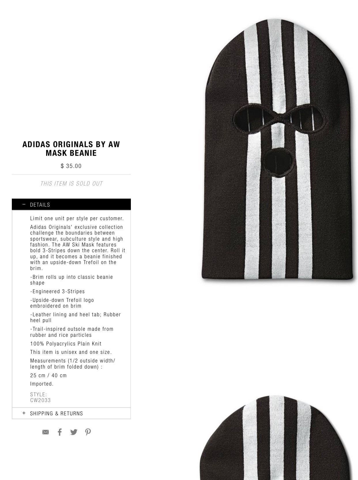 Adidas × Alexander Wang Adidas x Alexander Wang ski mask Adidas × Alexander Wang Adidas x Alexander Wang ski mask