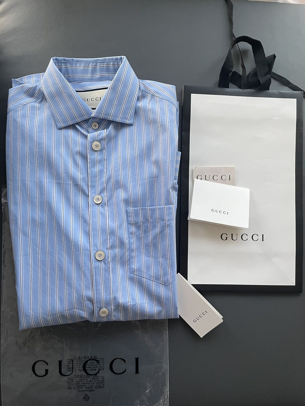 Gucci Limited Edition New SuperRunway Oversized Logo Striped Shirt Size US L / EU 52-54 / 3 - 2 Thumbnail