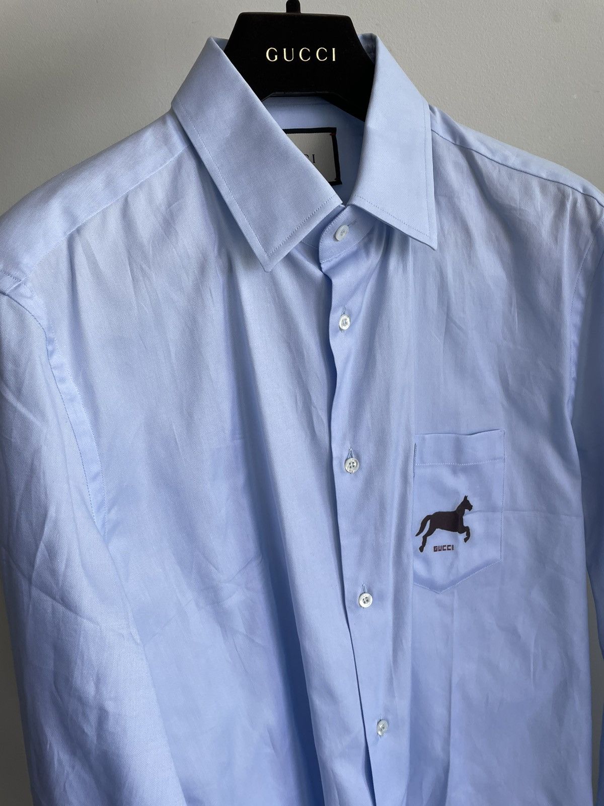 Gucci Limited Rare Super Runway Iconic Horse 🐎 Logo Sky Blue Shirt Size US M / EU 48-50 / 2 - 3 Thumbnail