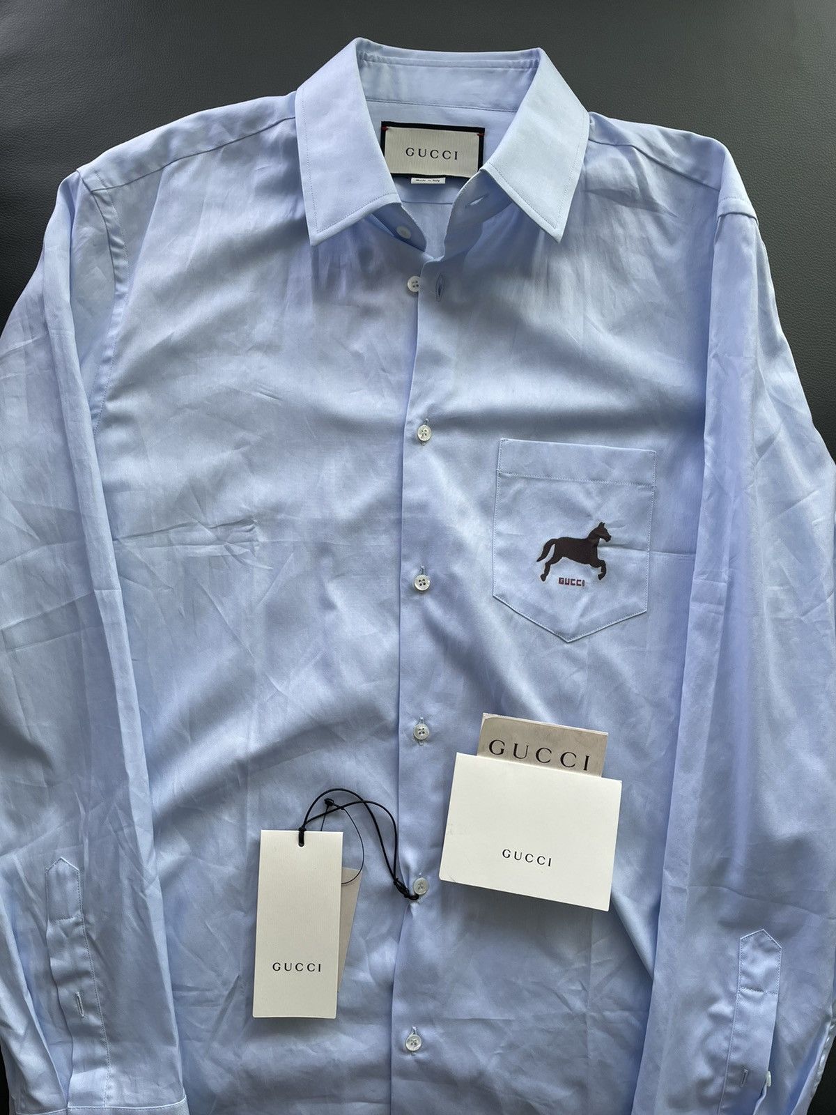 Gucci Limited Rare Super Runway Iconic Horse 🐎 Logo Sky Blue Shirt Size US M / EU 48-50 / 2 - 2 Thumbnail