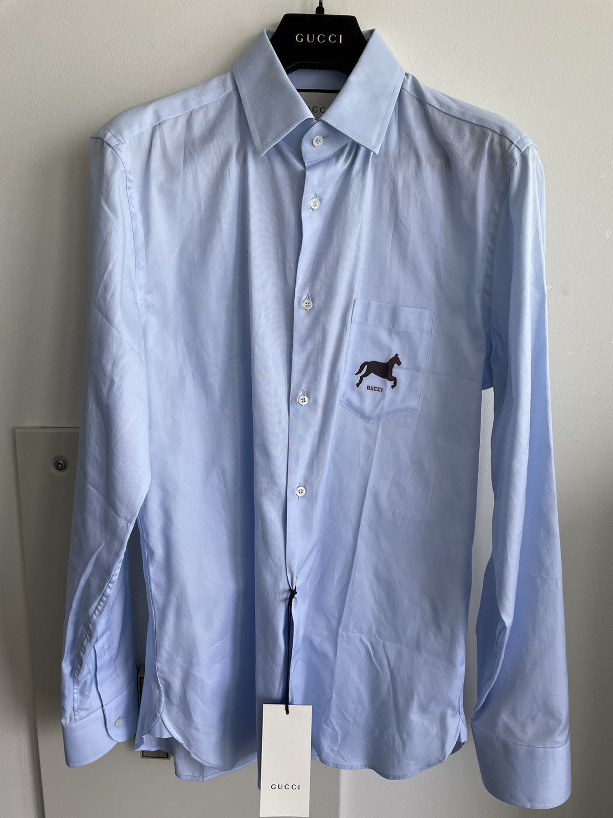 Gucci Limited Rare Super Runway Iconic Horse 🐎 Logo Sky Blue Shirt Size US M / EU 48-50 / 2 - 16 Thumbnail