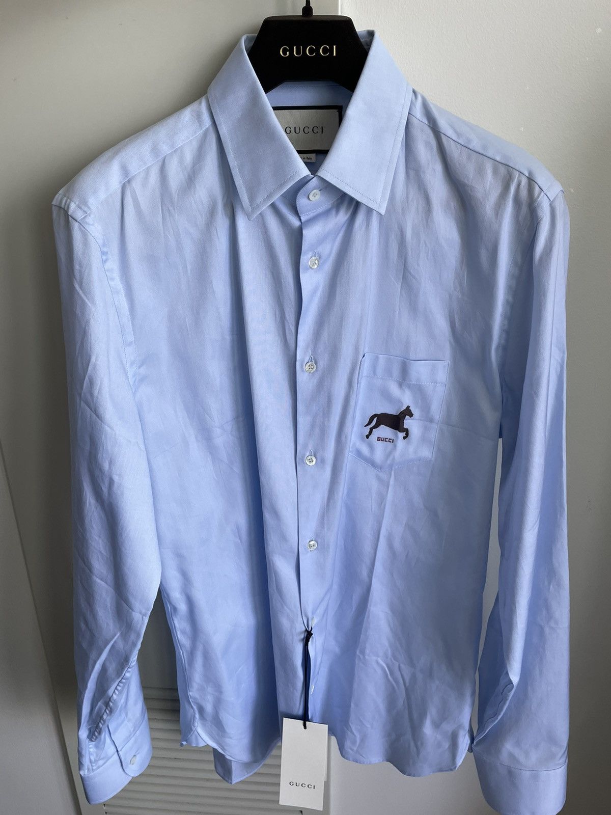 Gucci Limited Rare Super Runway Iconic Horse 🐎 Logo Sky Blue Shirt Size US M / EU 48-50 / 2 - 17 Thumbnail