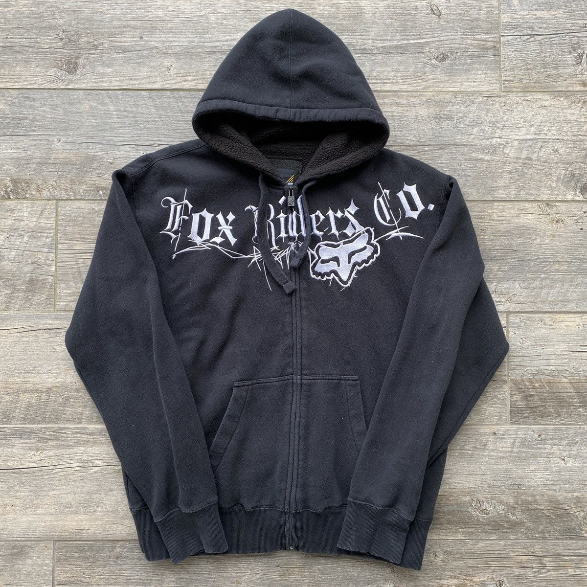 Fox Y2K Fox Racing Black Zip Up Embroidered Hoodie | Grailed