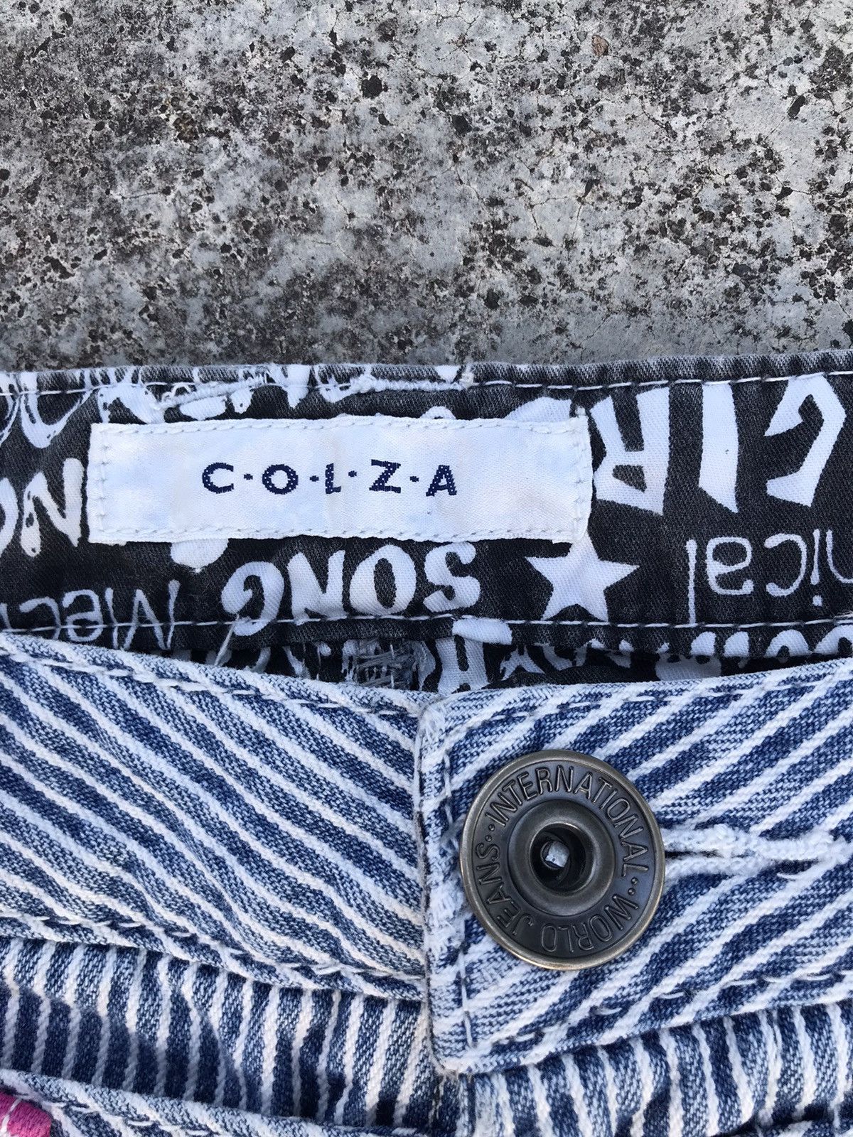 Japanese Brand COLZA Skulls Patchwork Jeans Double Waisted Striped Denim Size US 29 - 8 Thumbnail