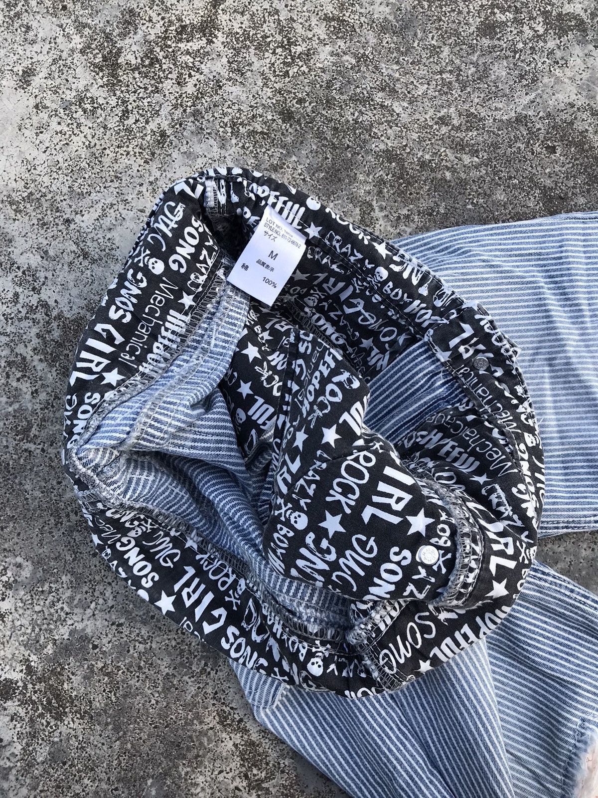 Japanese Brand COLZA Skulls Patchwork Jeans Double Waisted Striped Denim Size US 29 - 7 Thumbnail