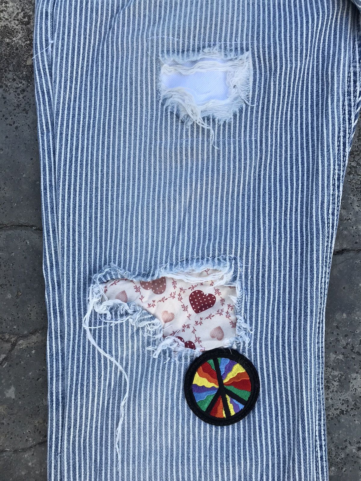 Japanese Brand COLZA Skulls Patchwork Jeans Double Waisted Striped Denim Size US 29 - 5 Thumbnail