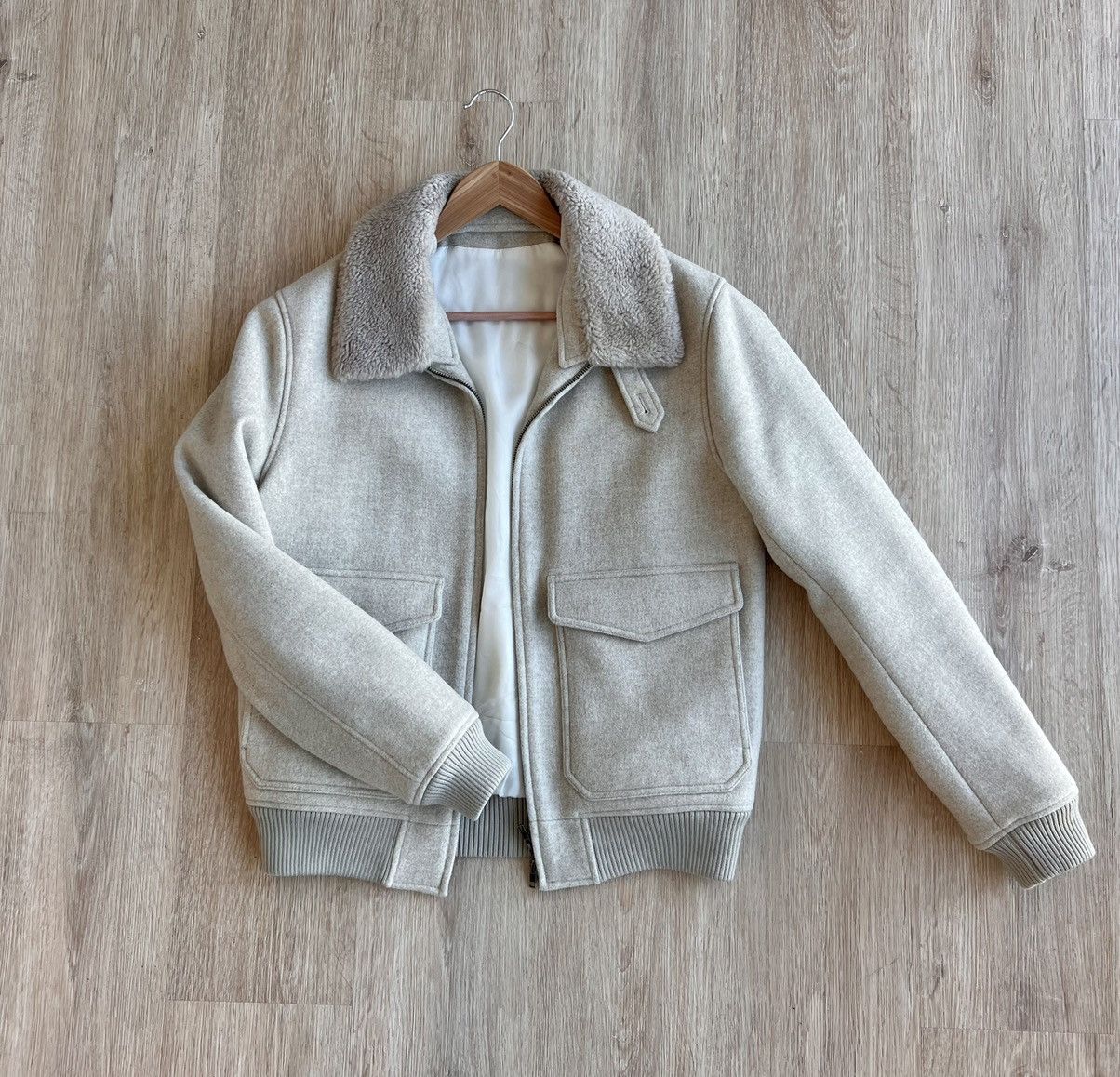 Suitsupply Oatmeal Shearling Wool Bomber / Flight Jacket Perfect Cond