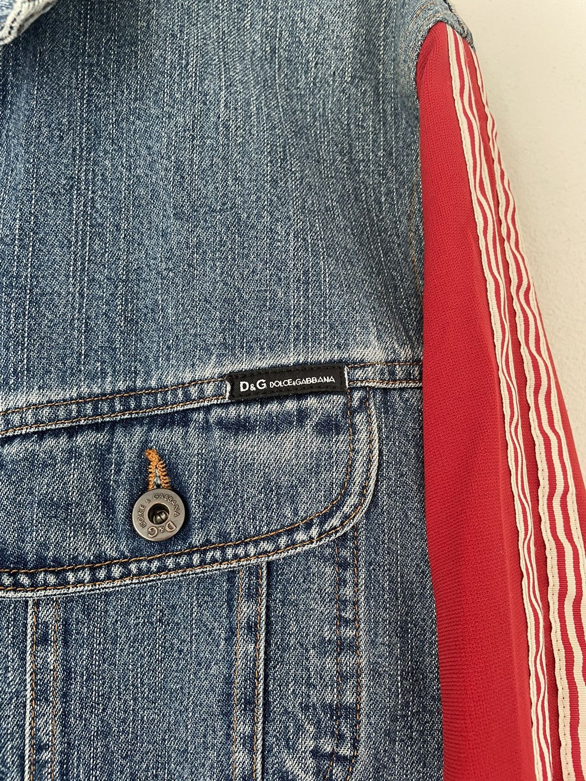 Dolce & Gabbana Funky Sport Denim Jacket with Red Sleeves Size US L / EU 52-54 / 3 - 3 Thumbnail