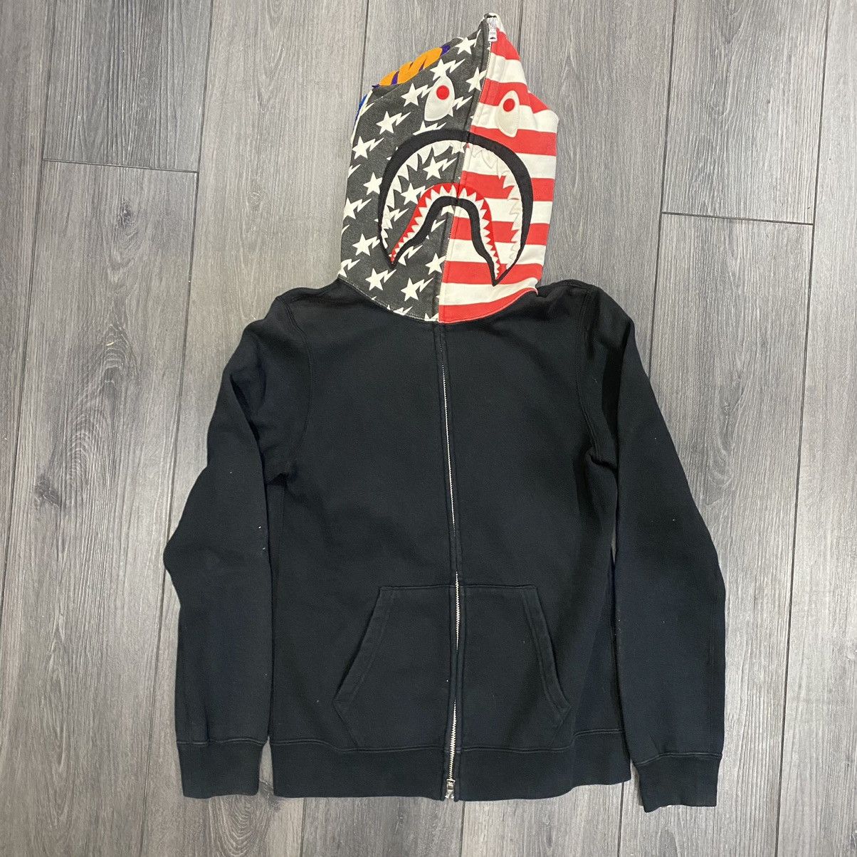 Bape Bape USA Flag Shark Hoodie Black Sz XS | Grailed