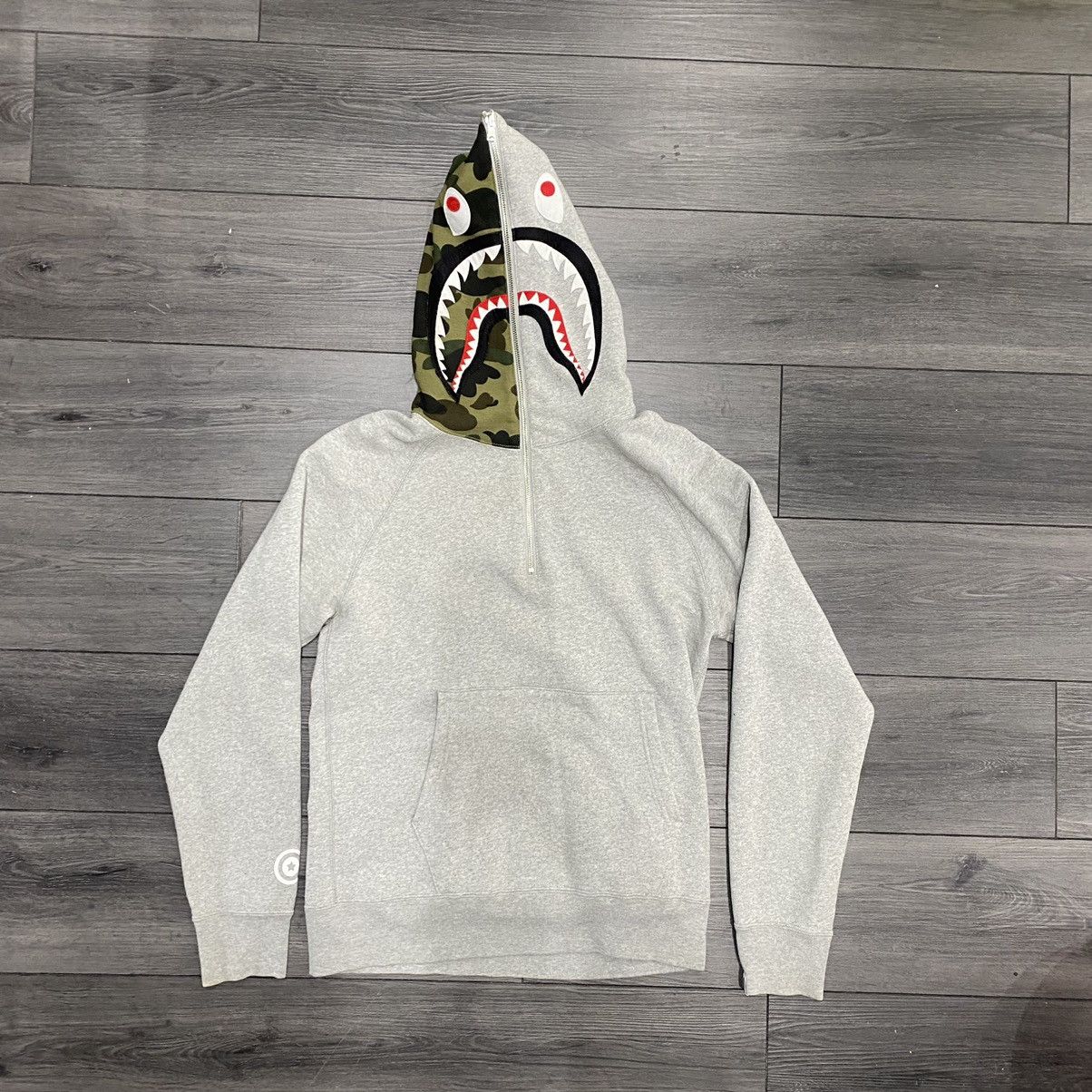 Bape Bape Half Camo Shark Hoodie Grey Sz M Grailed