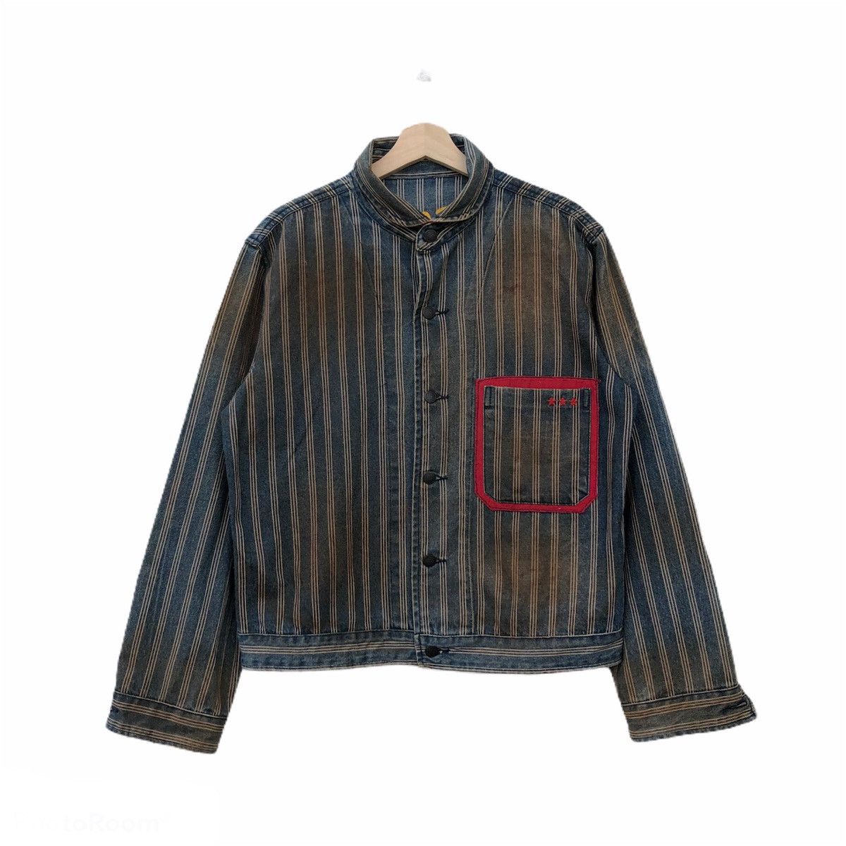 image of Vintage Texaco Hickory Military Denim Jacket in Blue, Men's (Size Large)