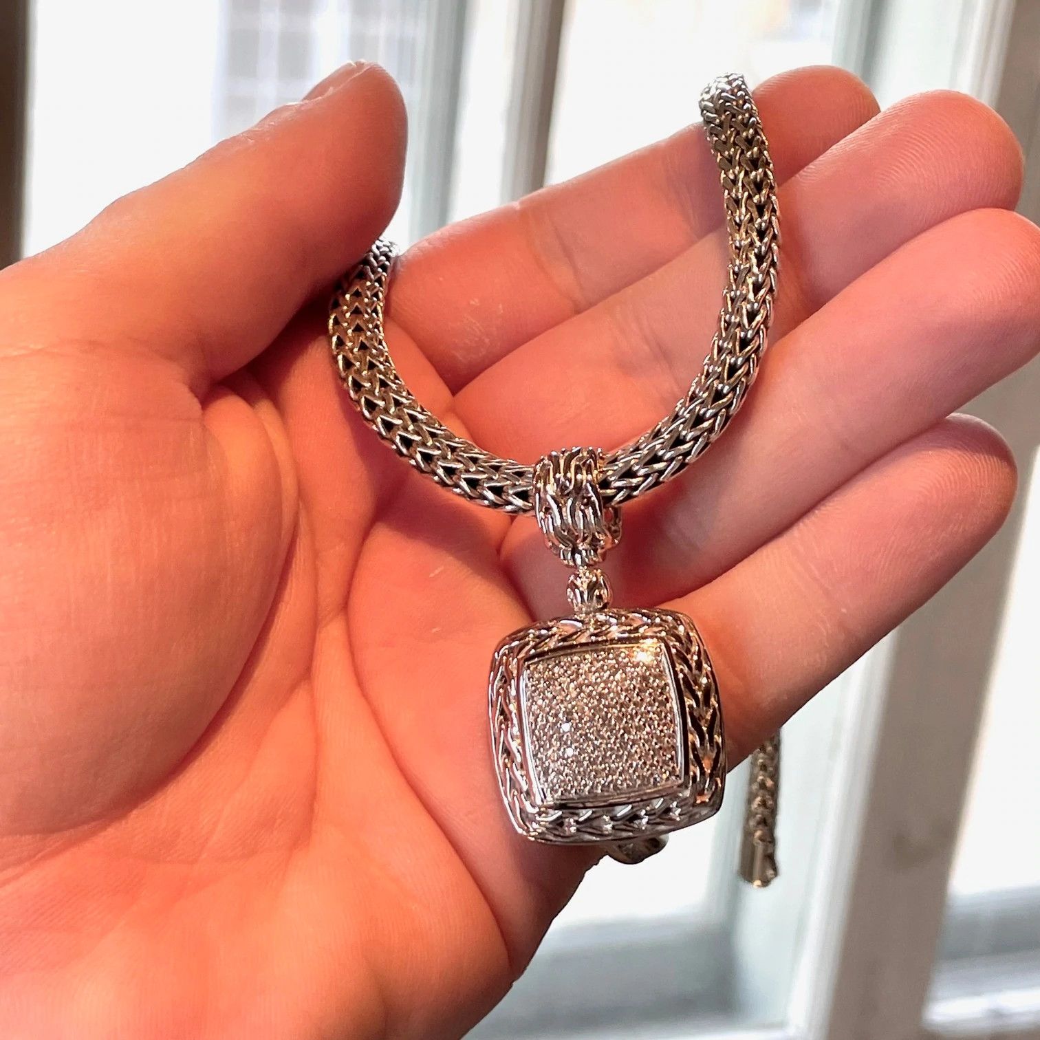 John Hardy John Hardy Classic Chain 7mm With Square Diamond Pendant Size ONE SIZE - 8 Thumbnail