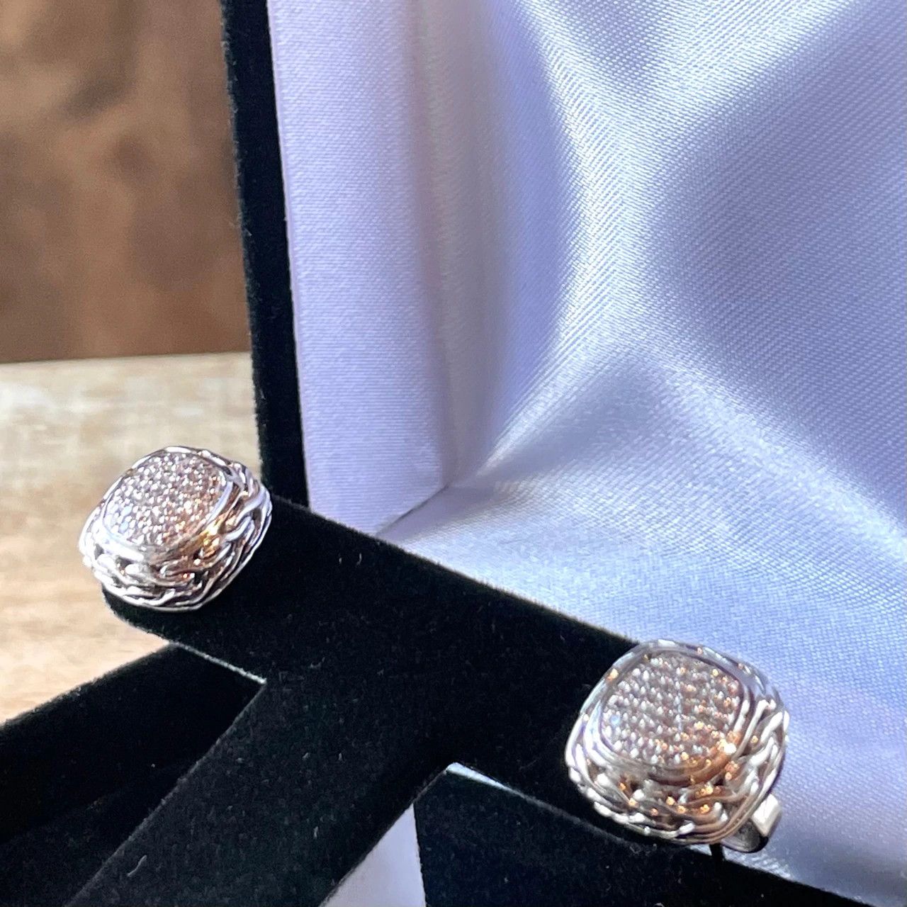 John Hardy John Hardy Classic Chain Stud Silver Earrings with Diamonds Size ONE SIZE - 2 Thumbnail