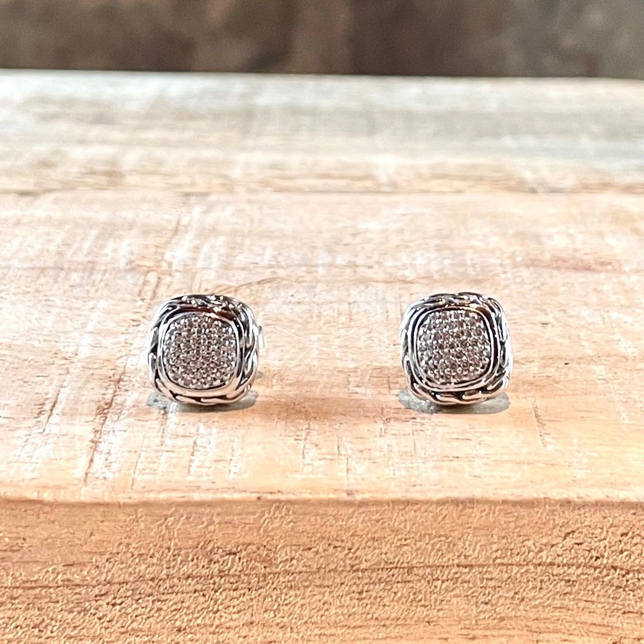 John Hardy John Hardy Classic Chain Stud Silver Earrings with Diamonds Size ONE SIZE - 3 Thumbnail