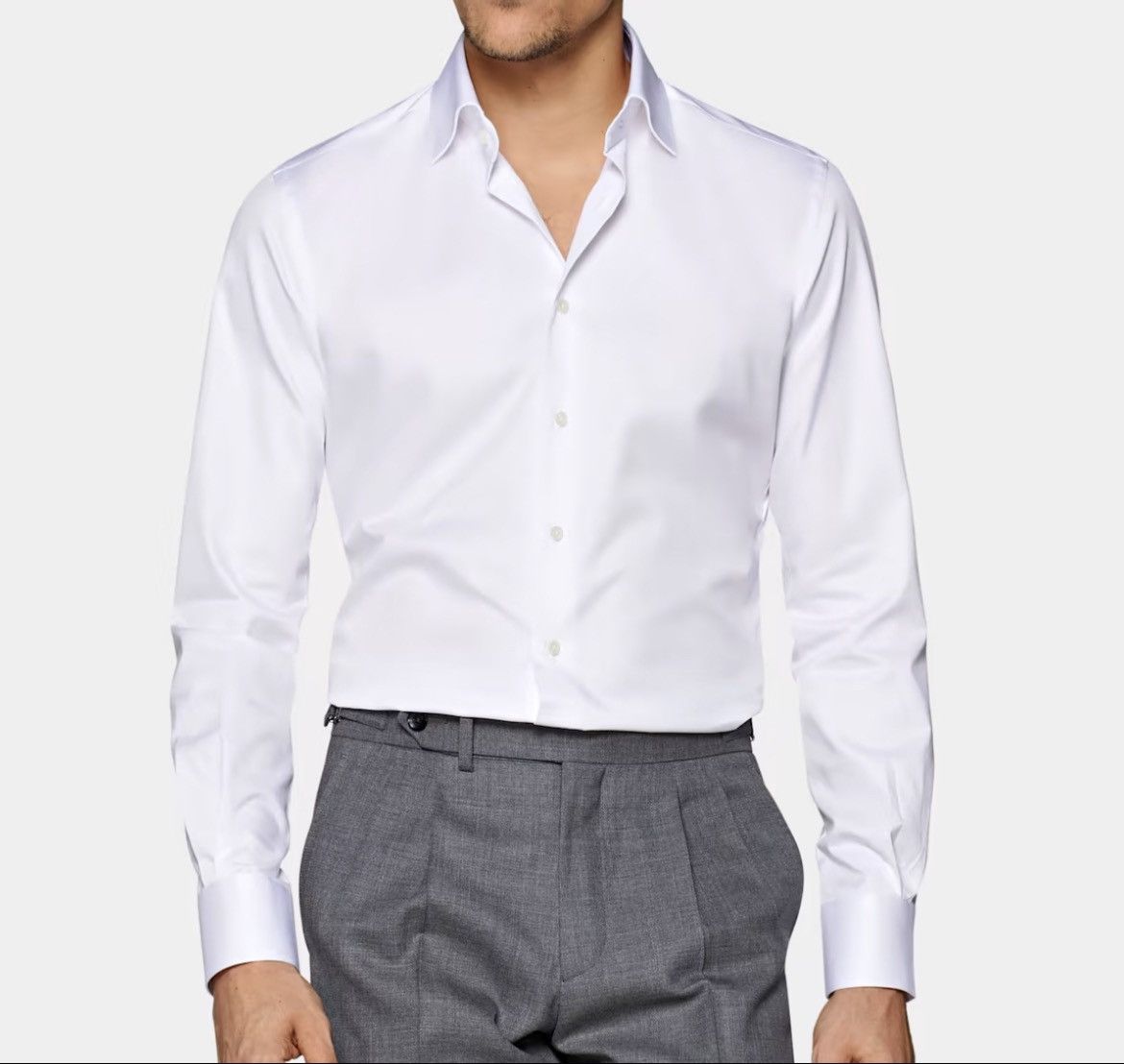 Suitsupply Suitsupply Egyptian Cotton White Fine Twill Slim Fit Shirt Size US M / EU 48-50 / 2 - 5 Thumbnail