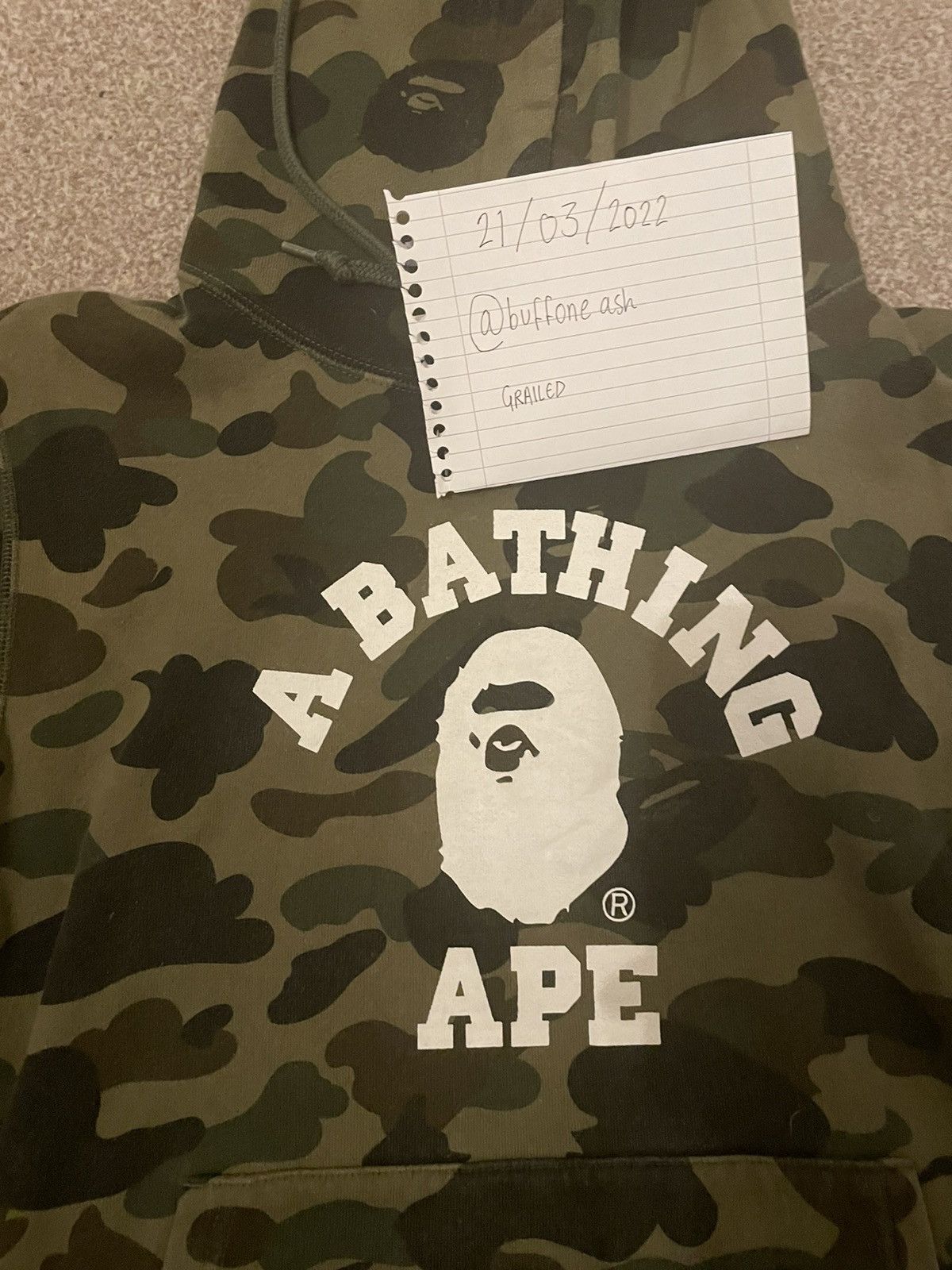 Bape BAPE 1st Camo College Logo Pullover Hoodie Green Grailed