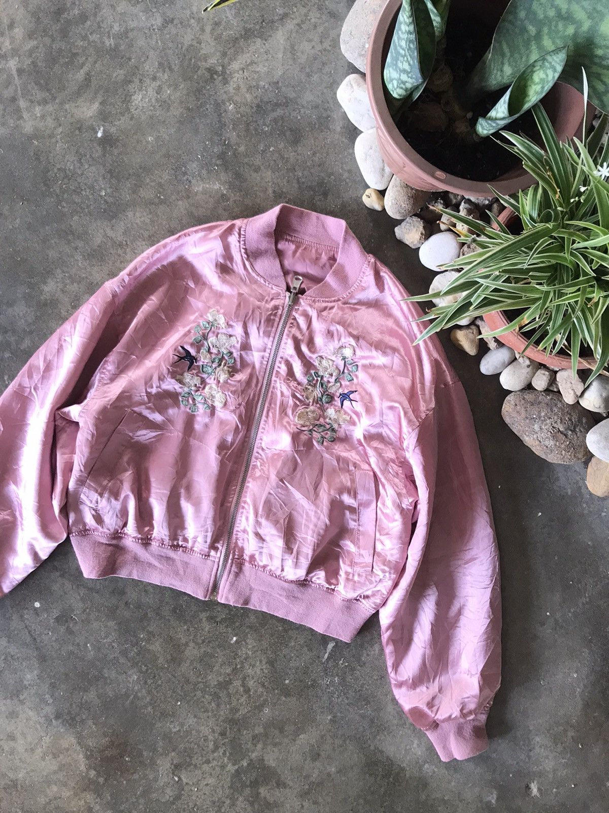 Japanese Brand Sukajan Souvenir Embroidery Pink Flower Jacket Yokosuka Size S / US 4 / IT 40 - 2 Thumbnail