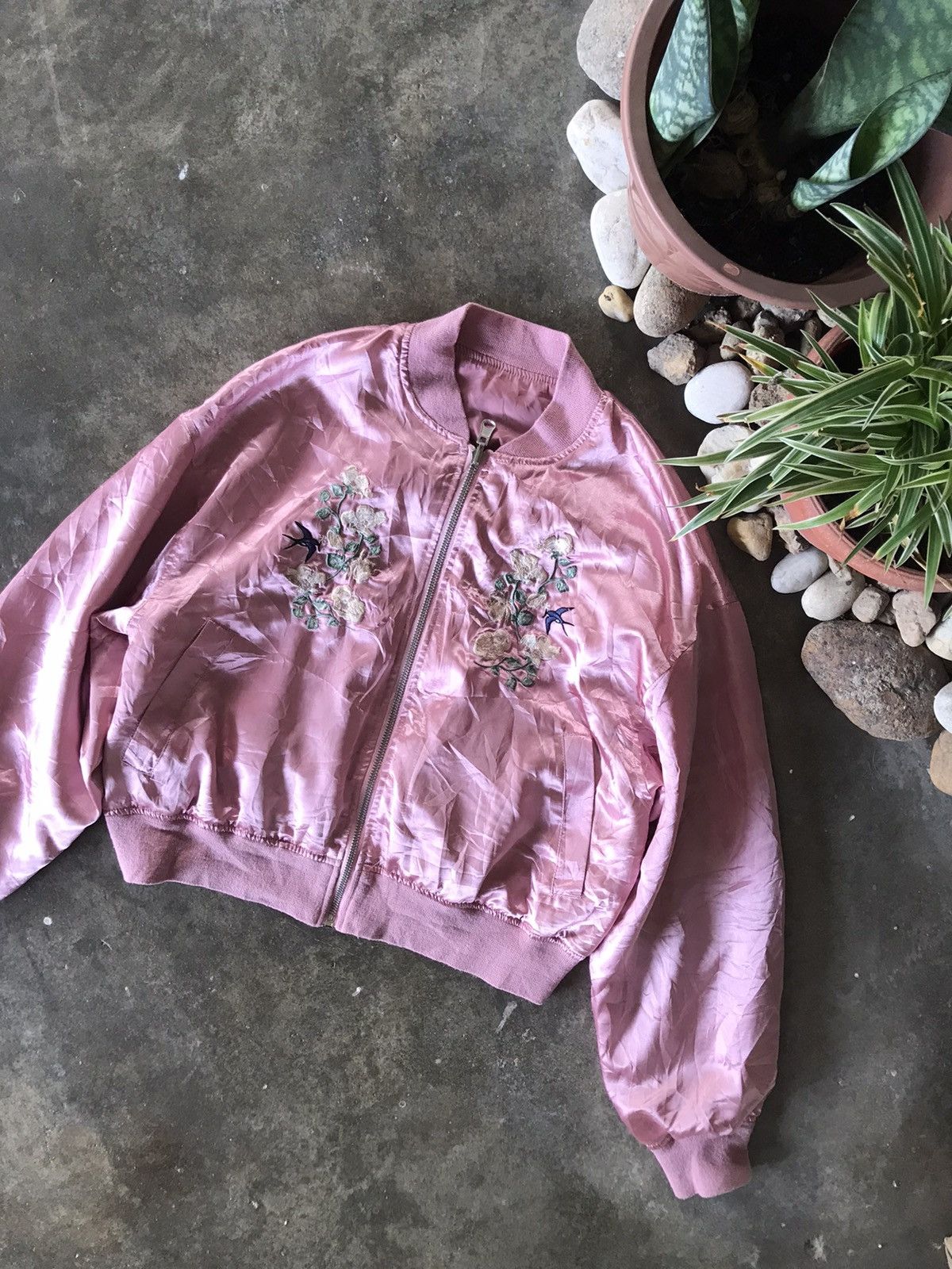 Sukajan Souvenir Embroidery Pink Flower Jacket Yokosuka