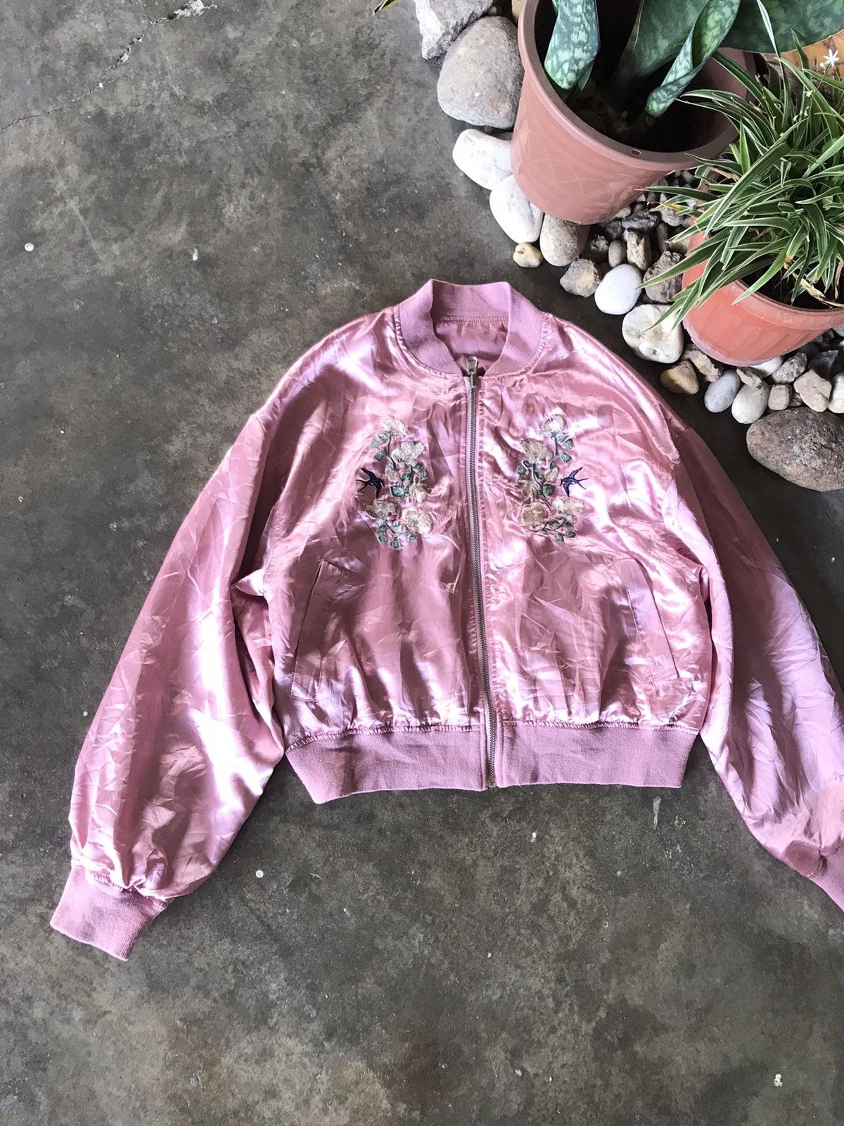 Japanese Brand Sukajan Souvenir Embroidery Pink Flower Jacket Yokosuka Size S / US 4 / IT 40 - 3 Thumbnail