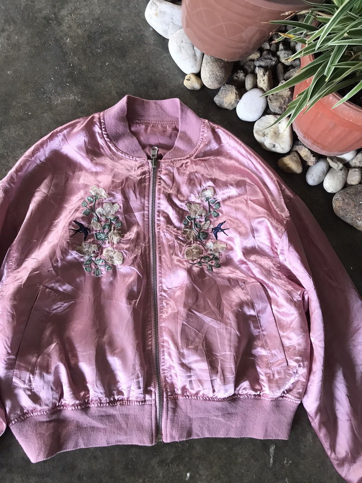 Japanese Brand Sukajan Souvenir Embroidery Pink Flower Jacket Yokosuka Size S / US 4 / IT 40 - 5 Thumbnail