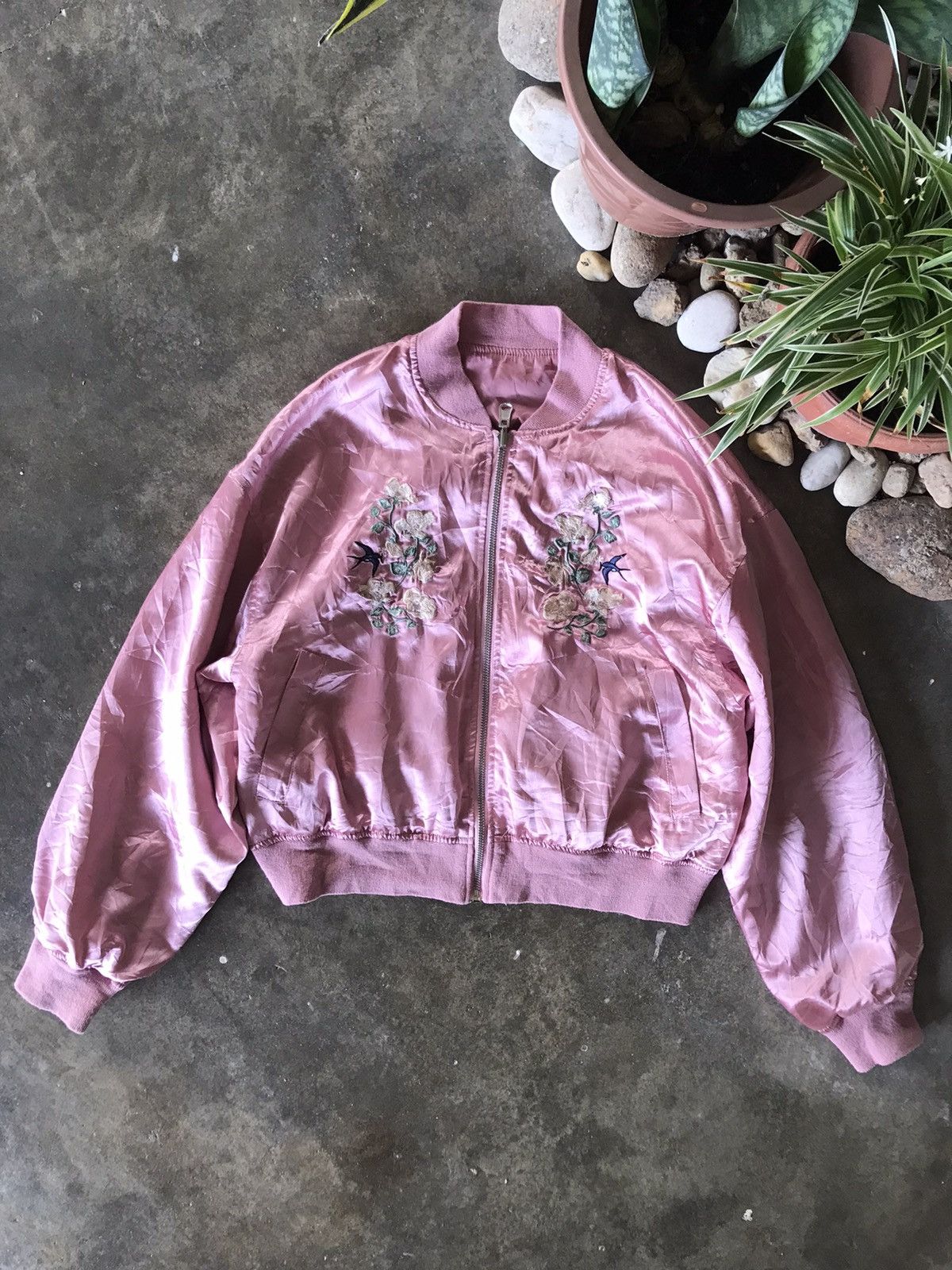 Japanese Brand Sukajan Souvenir Embroidery Pink Flower Jacket Yokosuka Size S / US 4 / IT 40 - 4 Thumbnail