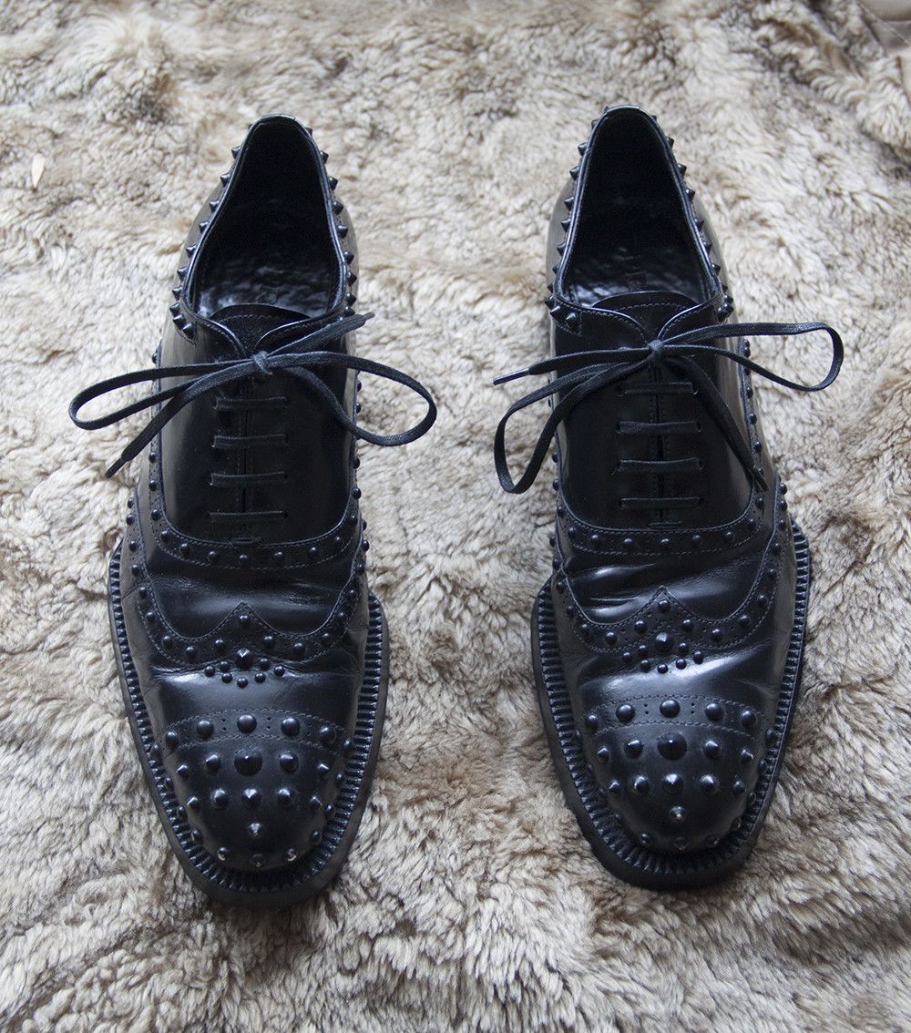 image of Leather Avant Garde Spiked Gothic Derby Shoes in Black, Men's (Size 6)