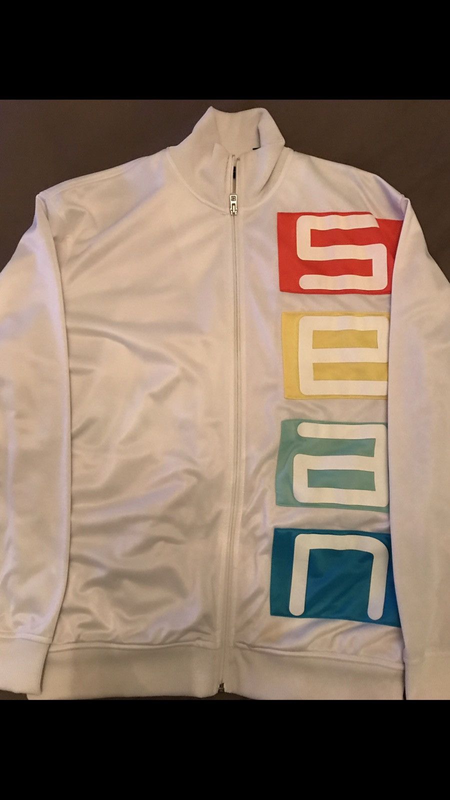 Track Jacket White Jacket With Rainbow Stripes Vintage 90s Sheer