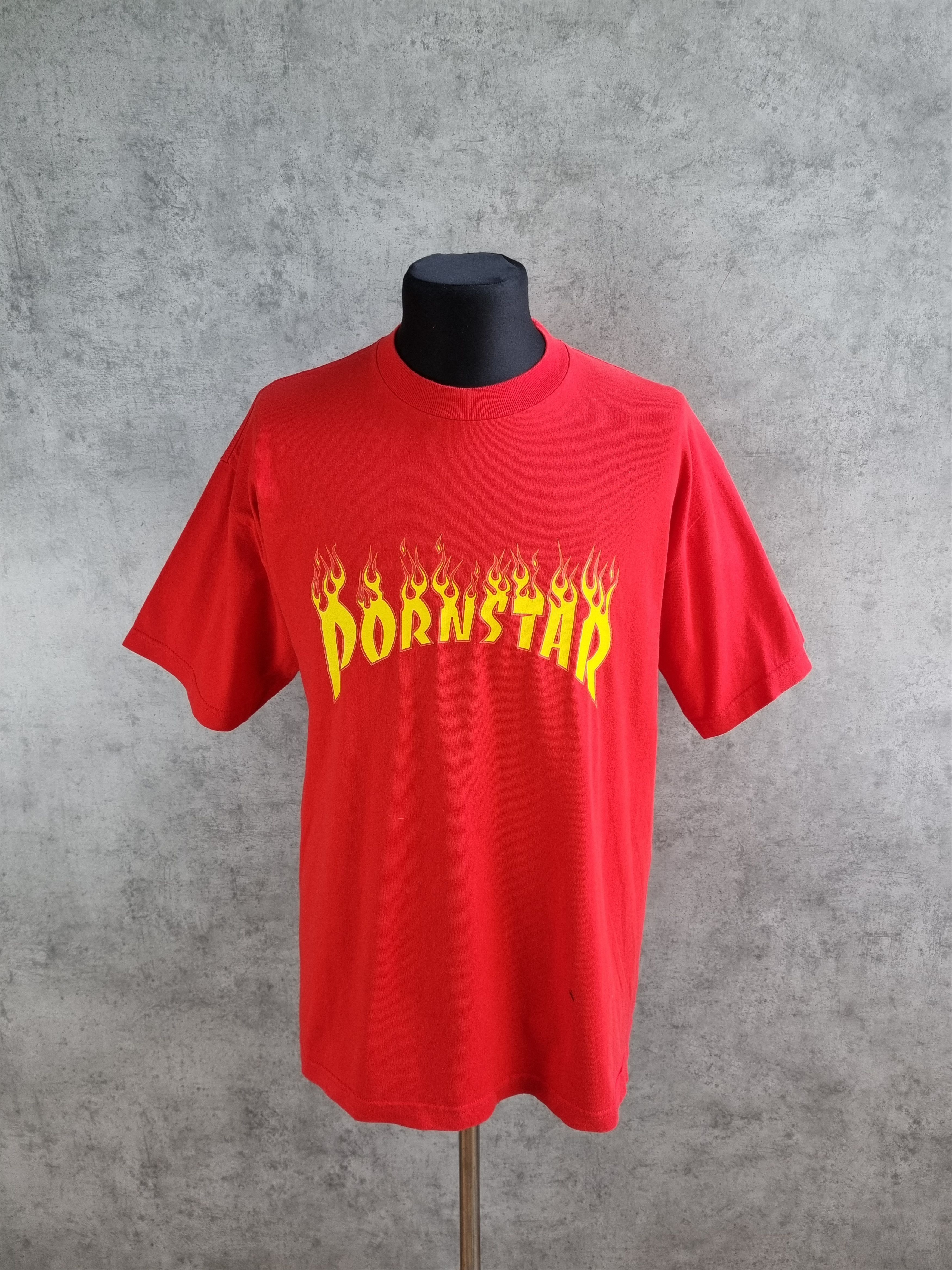 Very Rare 90s Vintage PORNSTAR THRASHER Flames tee shirt