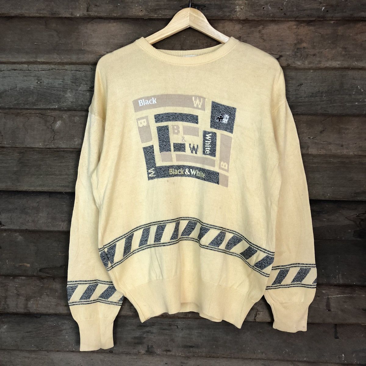 image of Homespun Knitwear x Vintage Black & White Brown Knitwear Sweatshirt Japan C686, Men's (Size Medium)