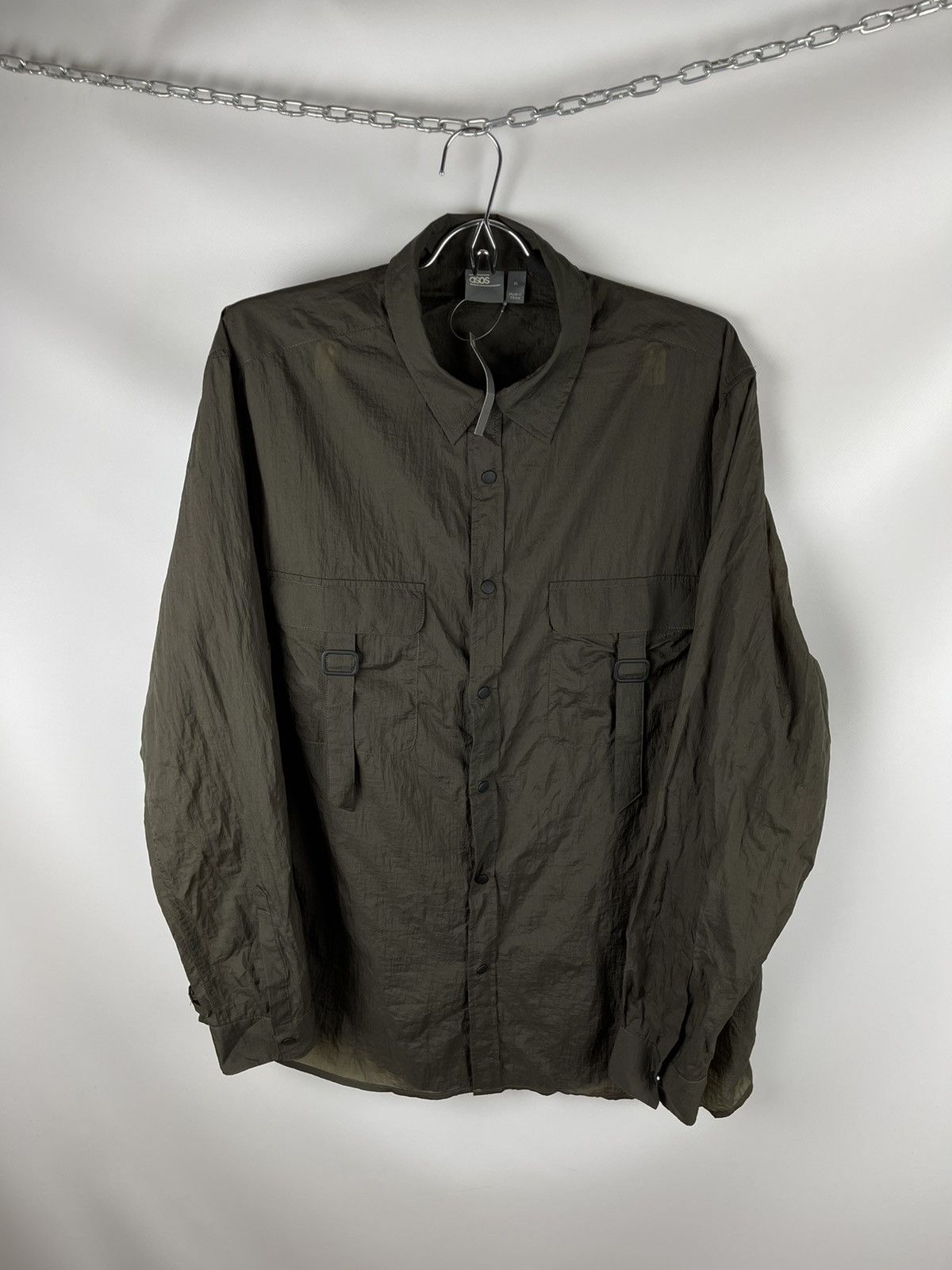 Asos ASOS khaki 2 pocket shimmer light shirt military utility Size US XL / EU 56 / 4 - 1 Thumbnail