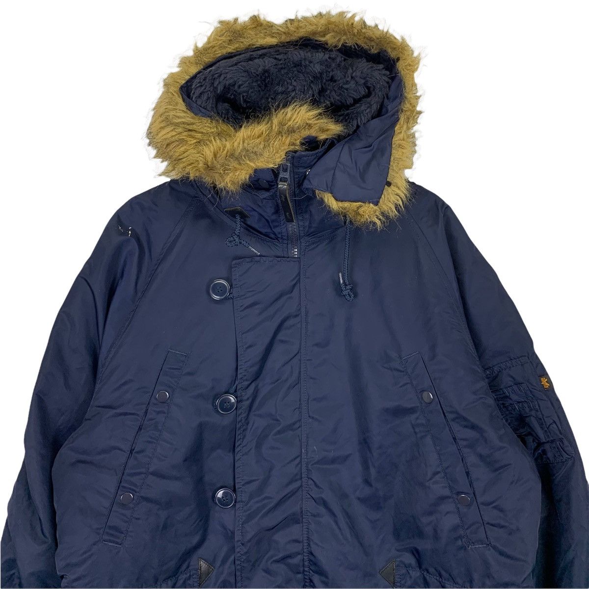Alpha Industries Vintage Alpha Industries Hoodie Navy Blue Bomber Jacket Size US XL / EU 56 / 4 - 2 Thumbnail