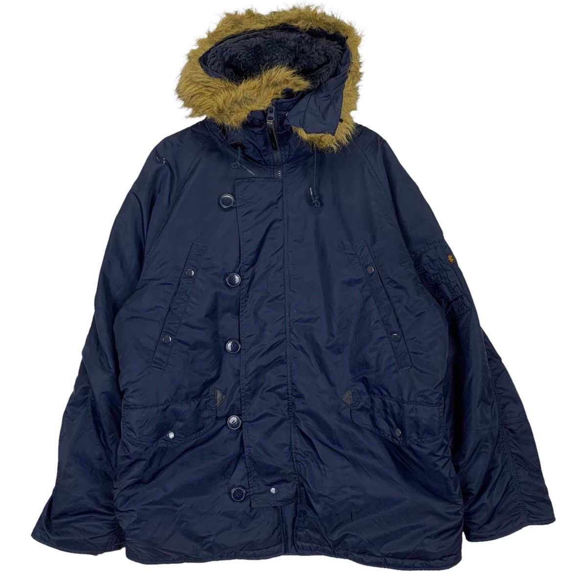 Alpha Industries Vintage Alpha Industries Hoodie Navy Blue Bomber Jacket Size US XL / EU 56 / 4 - 1 Thumbnail