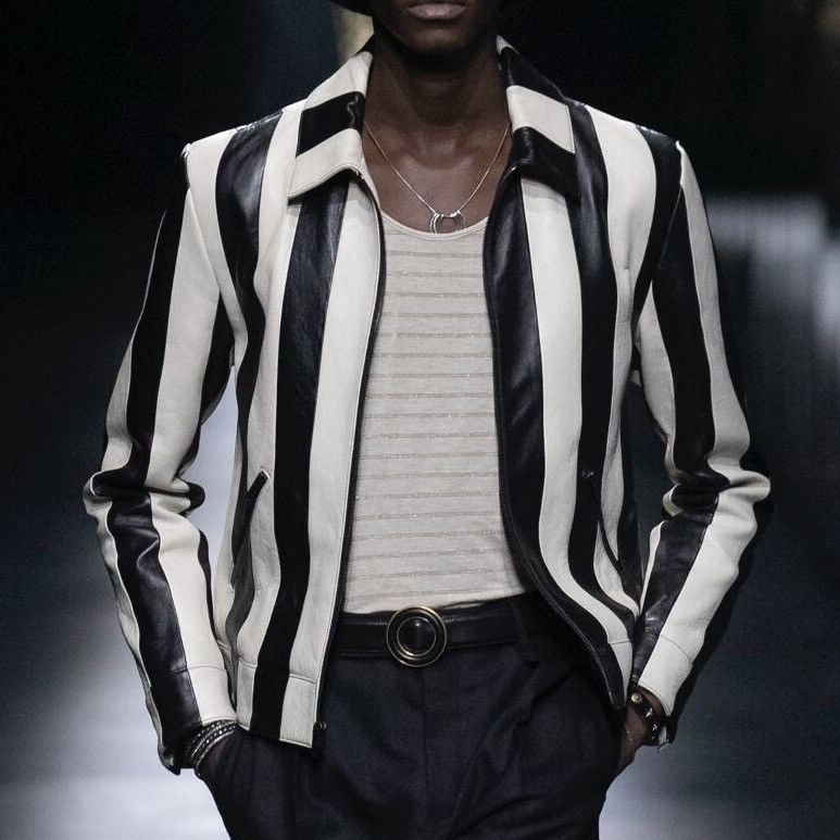 Saint Laurent Paris Saint Laurent Striped Leather Jacket Size US M / EU 48-50 / 2 - 2 Thumbnail