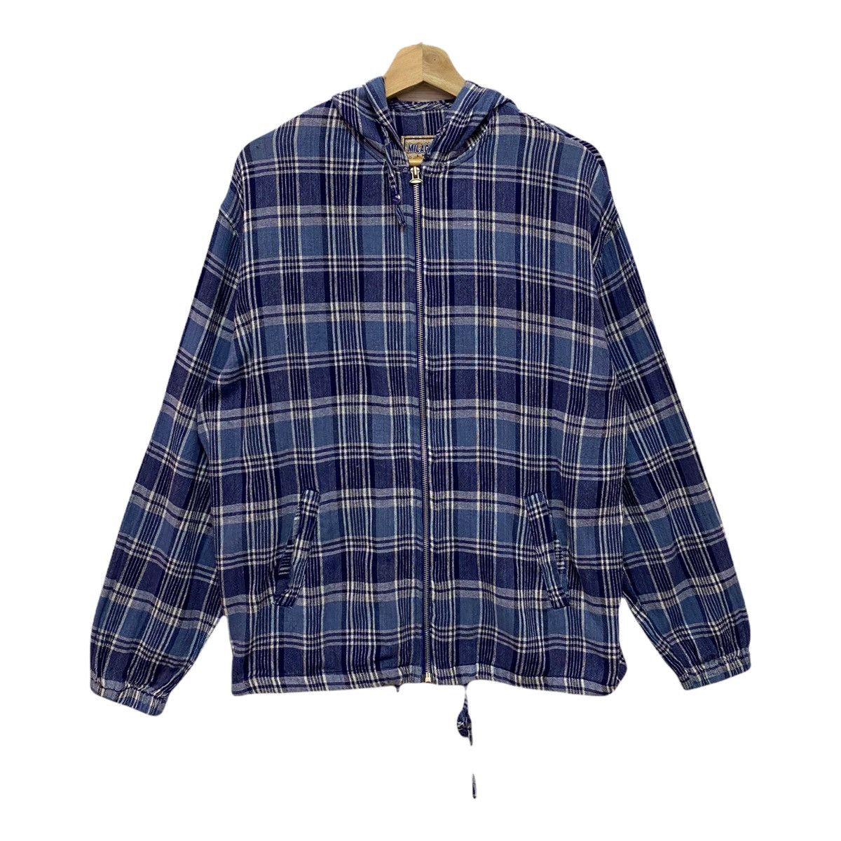 VINTAGE JAPAN MILAGOSTA INDIGO PLAID SWEATER HOODIE JACKET
