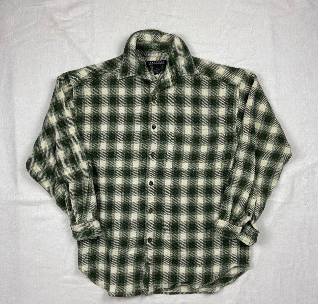 Vintage Vintage Structure Green Checkers Flannel 