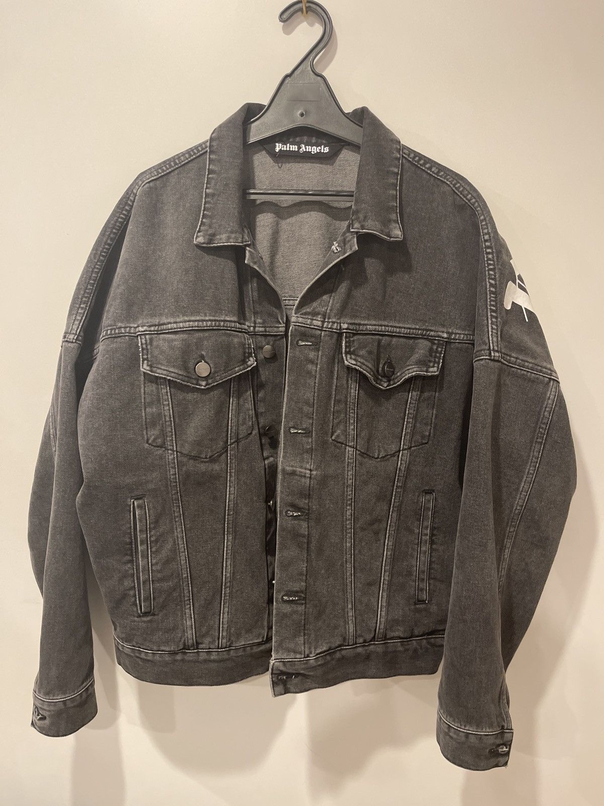 Palm Angels PALM ANGELS Printed Back Logo Black Wash Denim Jacket Size US S / EU 44-46 / 1 - 1 Thumbnail