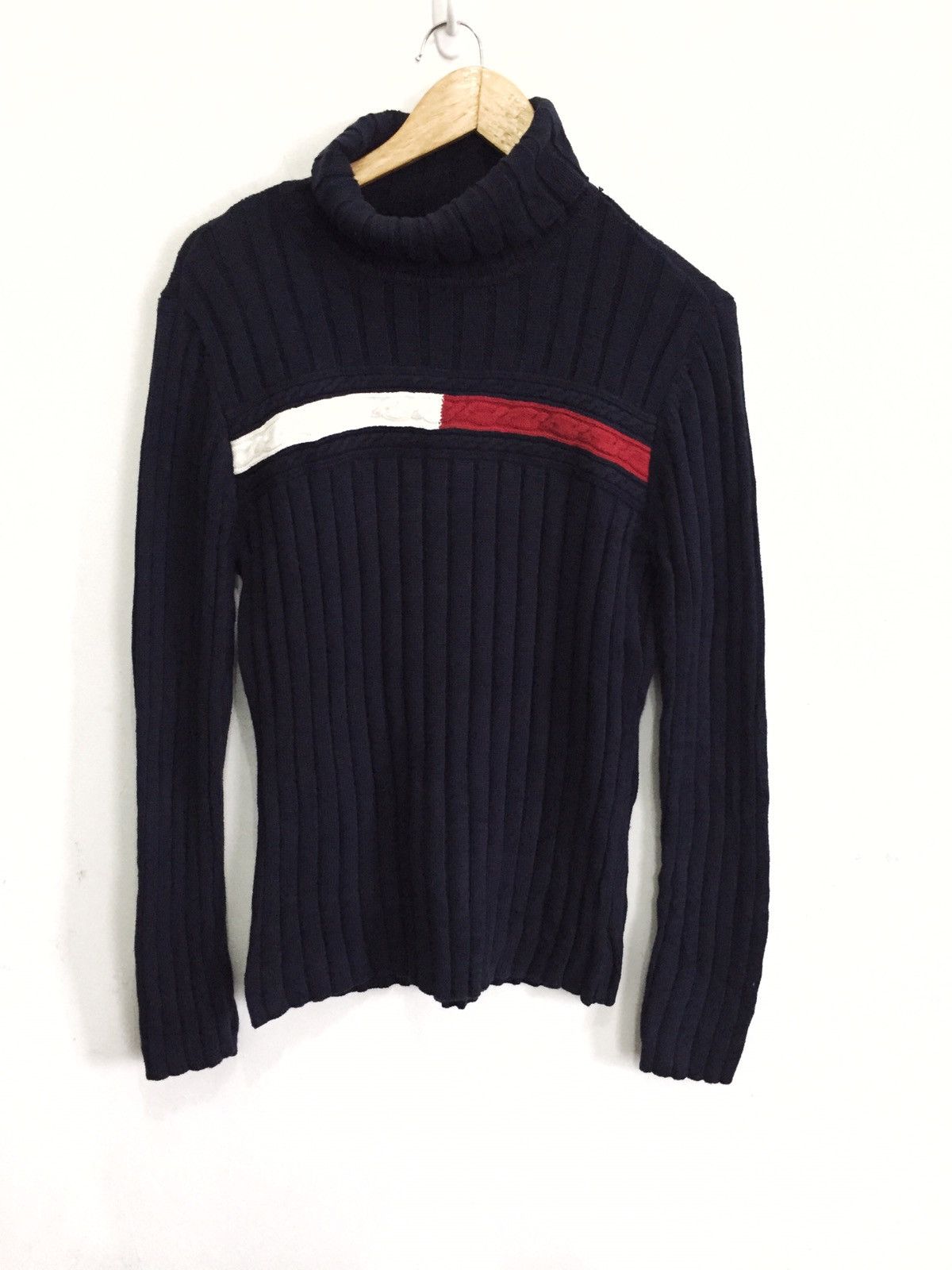 Tommy Hilfiger Chest Trademark Flag Logo Turtle Neck Knitwear Jumper Size US M / EU 48-50 / 2 - 1 Thumbnail