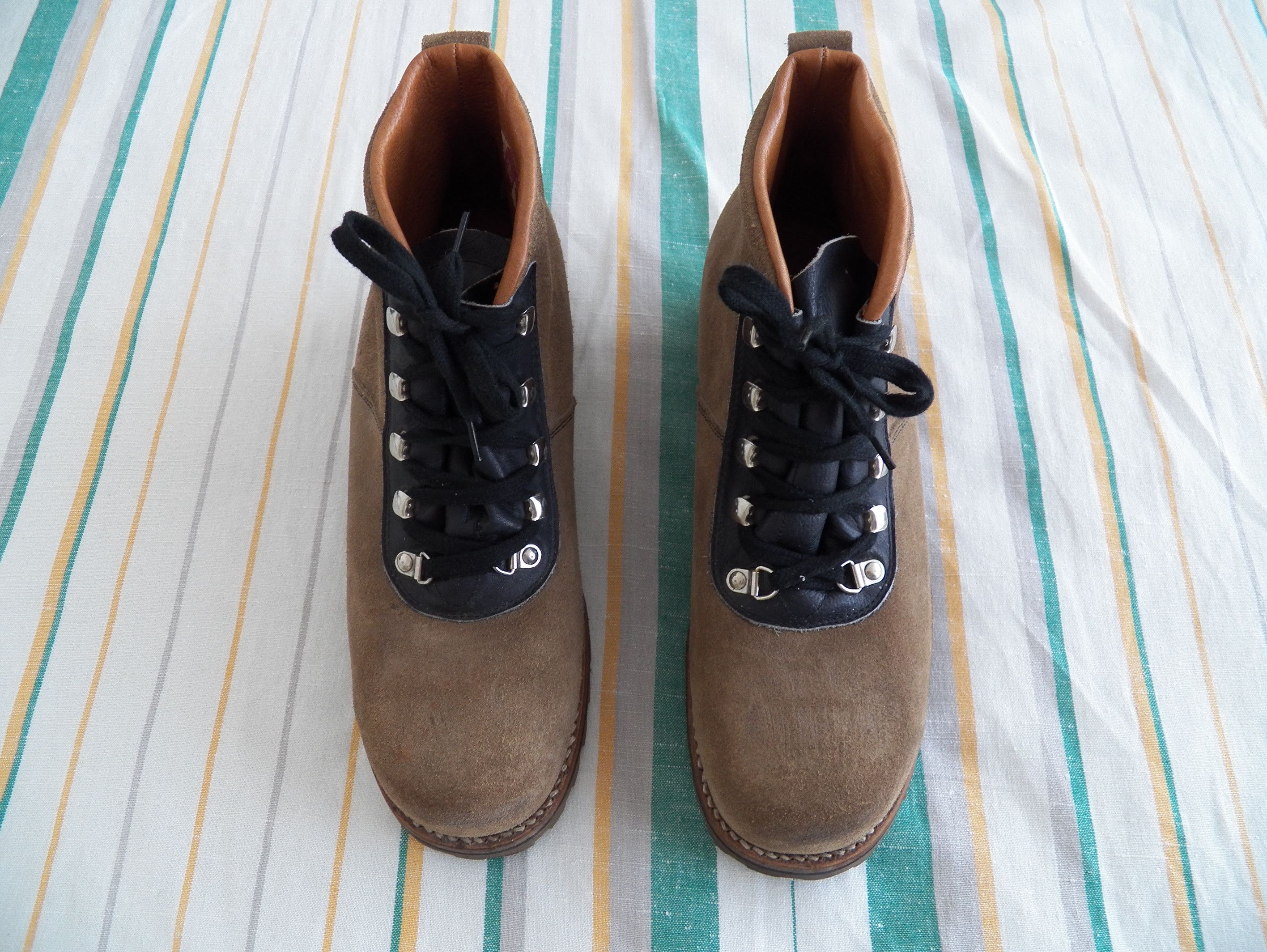 Vintage Minerva Swiss Work Hiking Boots Tan Suede Leather Steel Toe Size US 9 / EU 42 - 2 Thumbnail