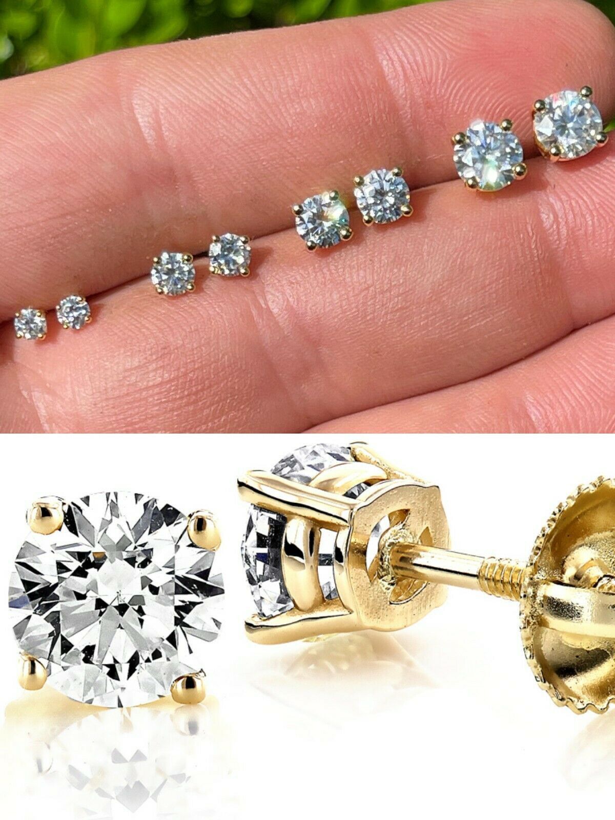 Other Real Moissanite Studs 0.2-2ct 14k Gold Vermeil 925 Silver Size ONE SIZE - 1 Thumbnail