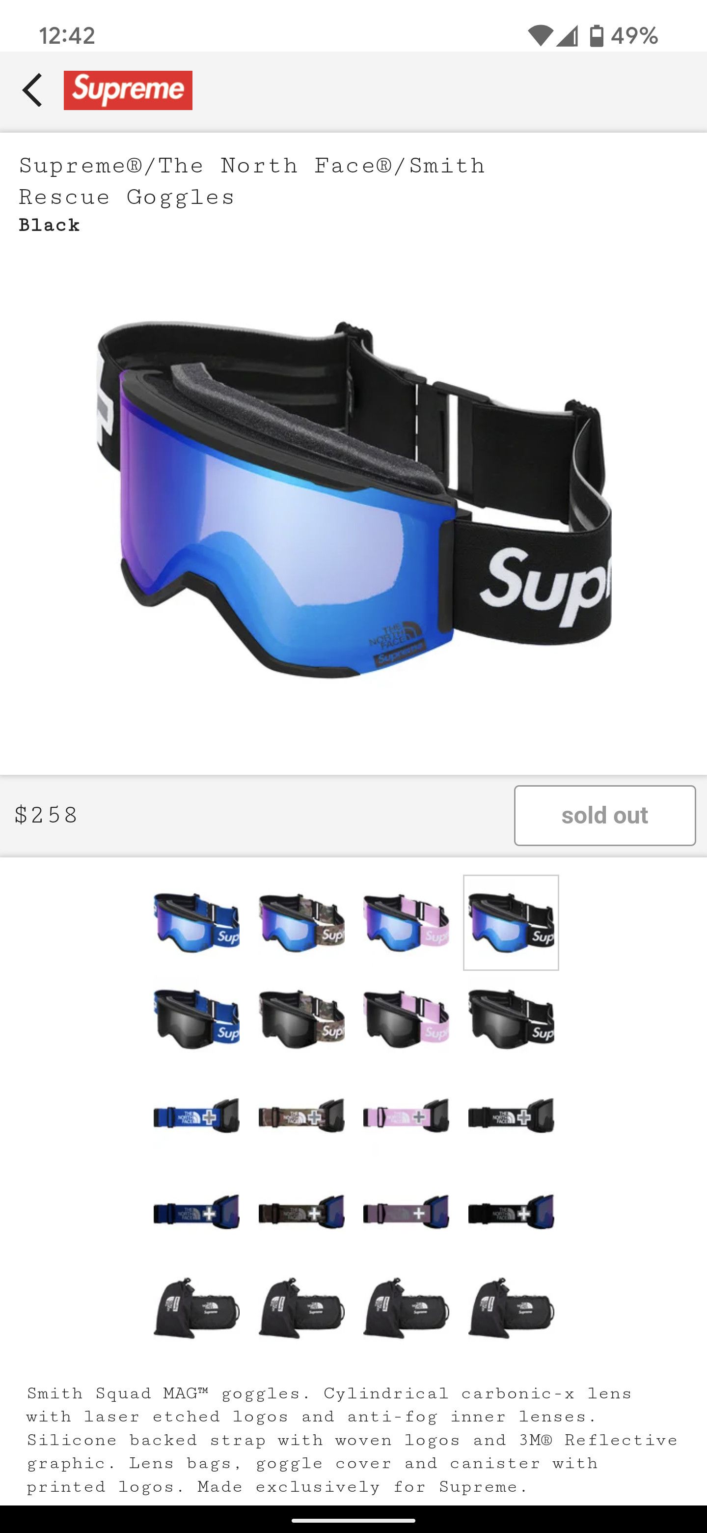 Supreme x Smith Rescue Ski/ Snowboard Goggles - Red FW15