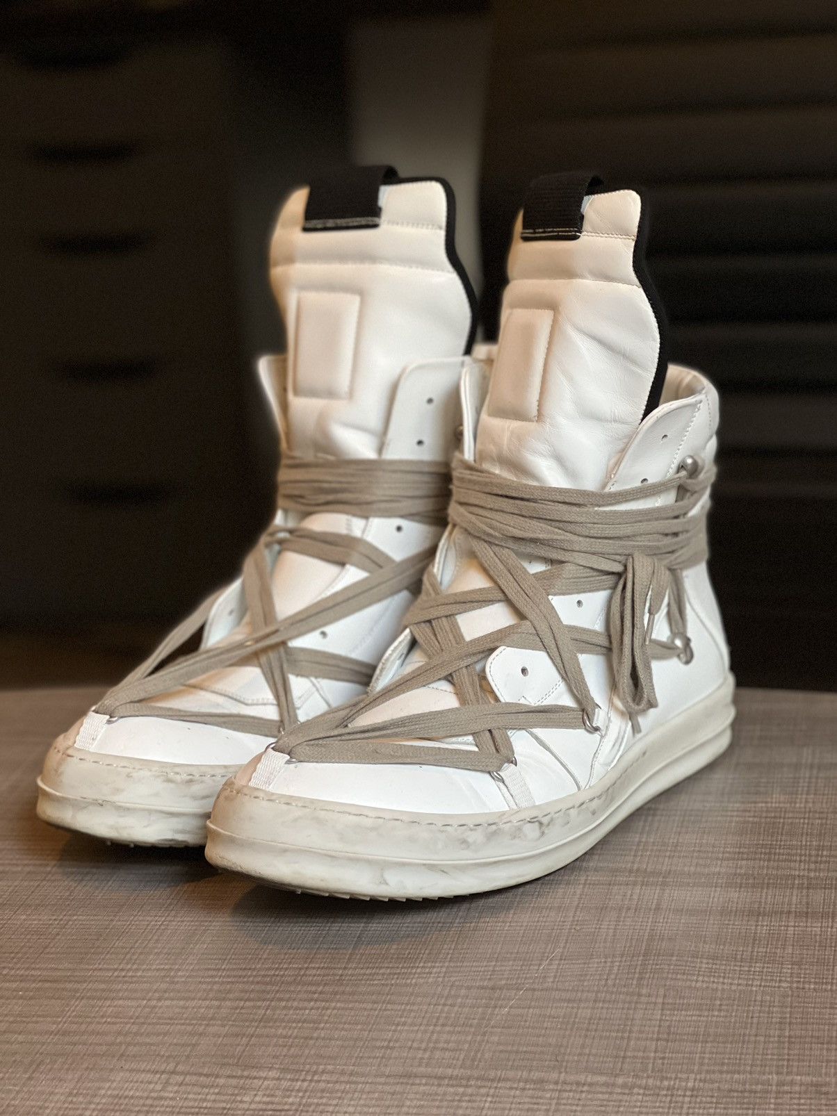 Rick Owens FINAL DROP Rick Owens Megalace Geobaskets White Cream | Grailed