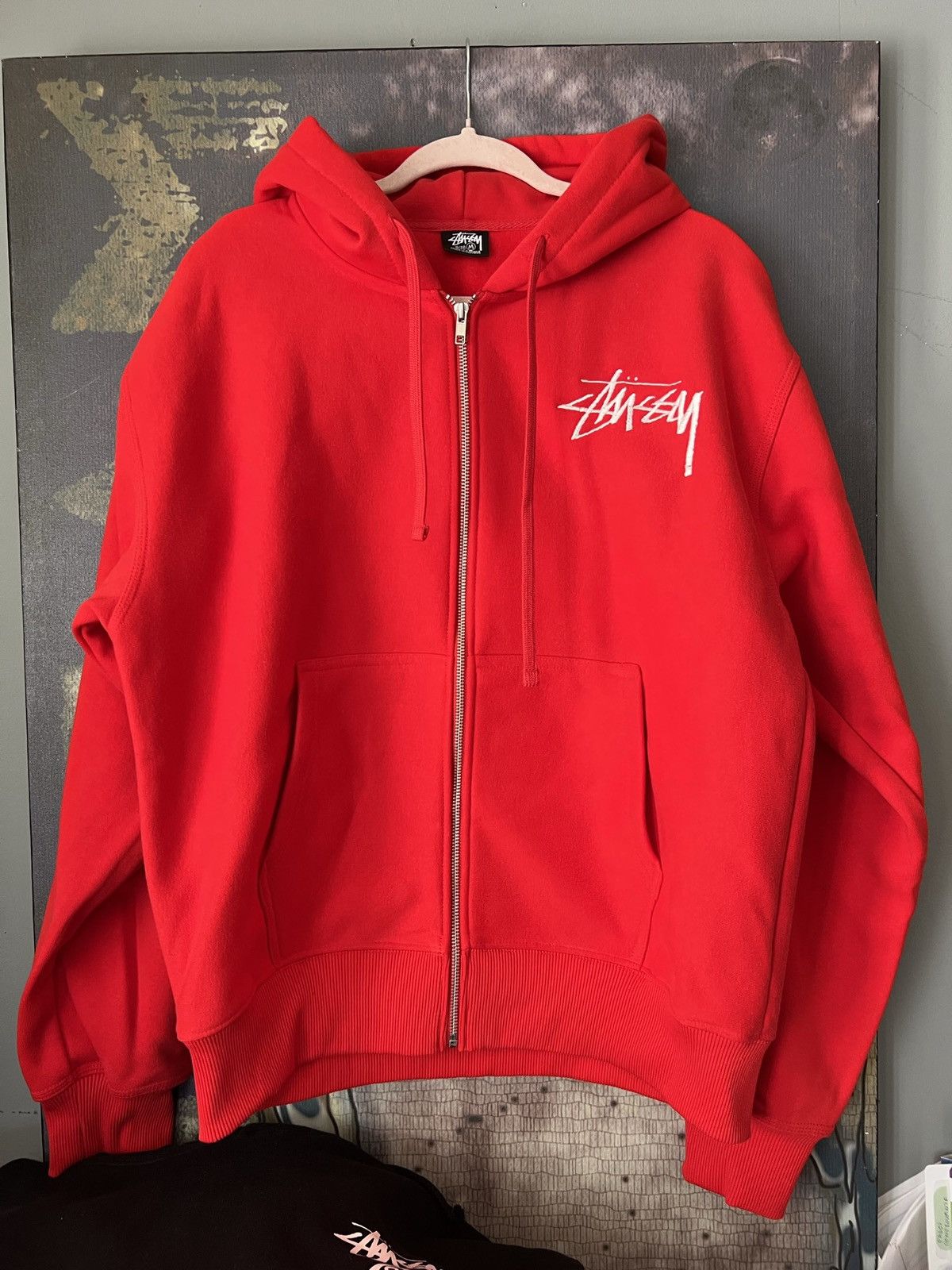 Streetwear × Stussy × Vintage Red Stussy Zip Up Hoodie | Grailed