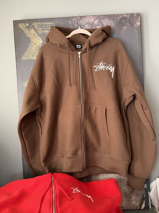 Brown stussy discount zip up hoodie