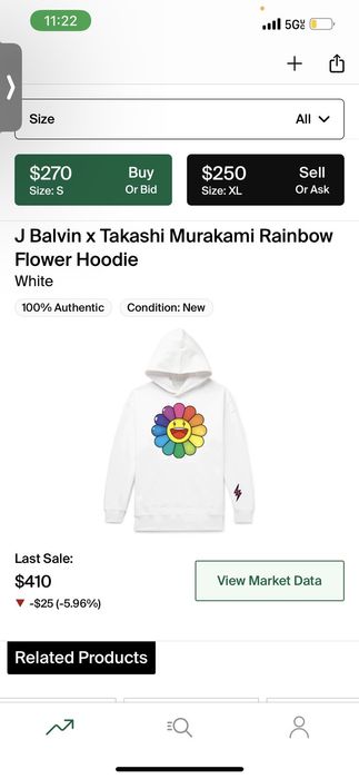 J Balvin x Takashi Murakami Rainbow Flower Hoodie White