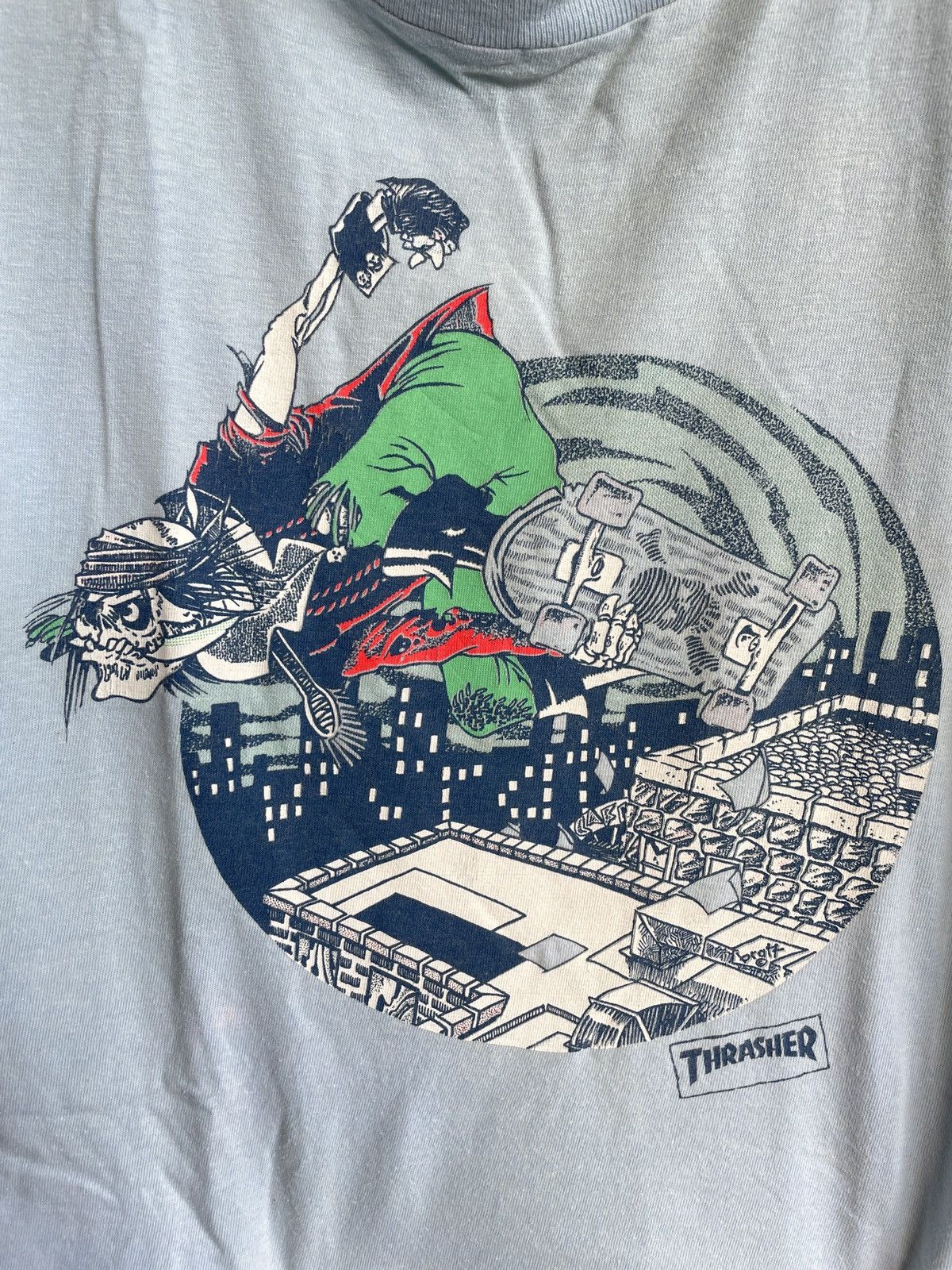 Thrasher × Vintage × Welcome Skateboards Vintage 90’s Rare🔥🔥THRASHER Pushead Tshirt Size US M / EU 48-50 / 2 - 2 Thumbnail