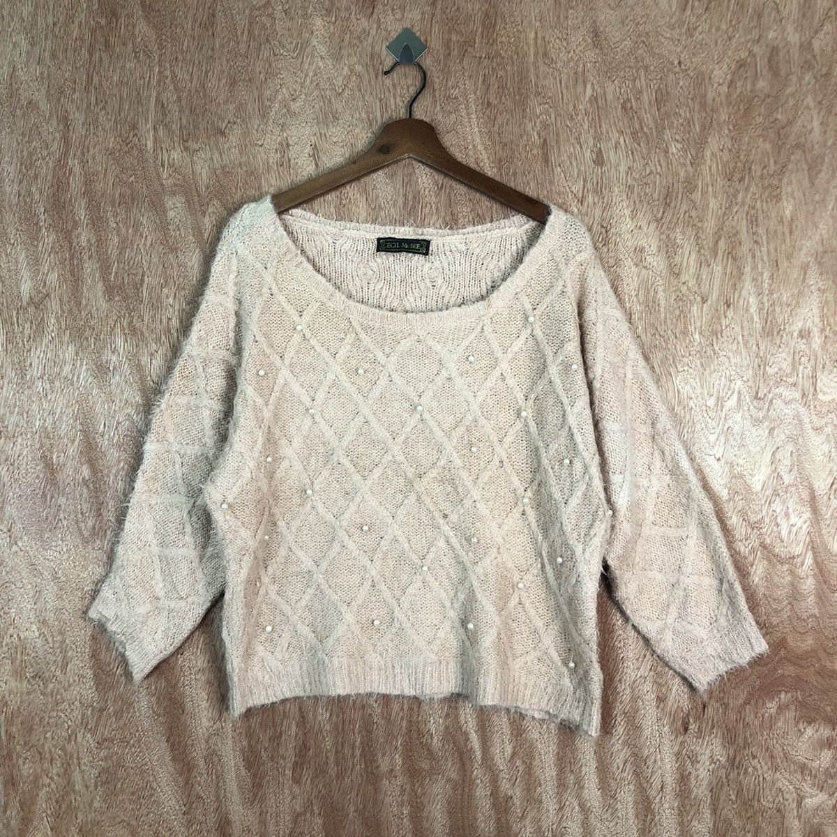 image of Coloured Cable Knit Sweater x Homespun Knitwear Cecil Mc Bee Light Pink Mohair Shag Shaggy Knitwear