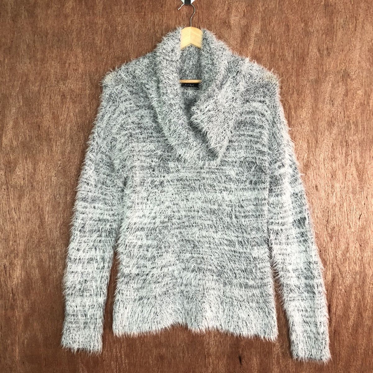 image of Homespun Knitwear Raf Raf White Black Mohair Turtle Neck Knitwear in Black White (Size Medium)